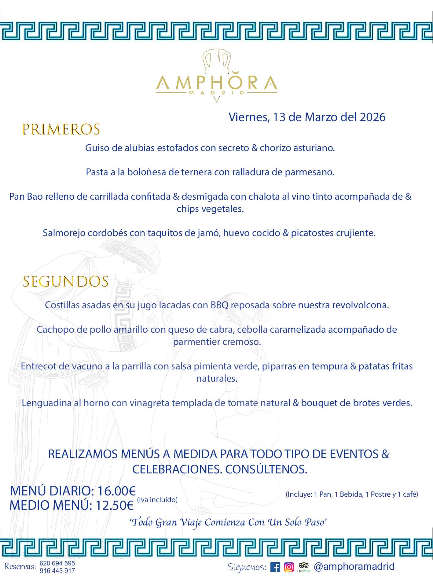 MENÚS DEL DÍA ALCORCÓN MENÚ DEL VIERNES 13 DE MARZO DE DE 2026 MENÚS DIARIOS MEJORES MENÚS RESTAURANTES ALCORCÓN RESTAURANTE AMPHORA TERRAZA EN ALCORCÓN (DISPONEMOS DE UNA GRAN TERRAZA) Av. Leganés, 54 28923 · Alcorcón · Madrid · España. 91 644 39 17 620 694 595 También realizamos menús especiales a medida personalizados a grupos para todo tipo de eventos, como celebraciones, comidas o cenas de empresas, bautizos, bodas, cumpleaños, cenas o comidas de navidad 2023 2024, etc. Consúltenos o visite nuestras excelentes y amplias instalaciones y les prepararemos el menú más ajustado a sus necesidades y presupuesto. #RestaurantesEventos #RestaurantesMenúsCelebraciones #RestaurantesSalonesBodasBautizosComuniones #MenúsEspecialesparaEventosAlcorcón #MenúsCelebracionesAlcorcón #RestaurantesSalonesMenúsEspecialesGrupos #RestaurantesMenúsCumpleaños #ComidasCenasEmpresasAlcorcón #MenúsparaCenasComidasEventosEmpresasMadrid #MejoresTerrazasMadrid #MejorTerrazaAlcorcónMadrid #PresupuestosMenúsBodasComunionesBautizosAlcorcón #RestaurantesSecretosconEncantoMadrid #RestaurantesMenúsCenasComidasGruposEmpresasNavidadesAlcorcon #SalonesComidasCenasEmpresasAlcorcón #MenúsEventos #MenúsBodas #MenúsComuniones #MenúsCumpleaños #MenúsBautizos #MenúsEventosAlcorcón #MenúsBodasAlcorcón #MenúsComunionesAlcorcón #MenúsCumpleañosAlcorcón #MenúsBautizosAlcorcón #MenúsNavidadAlcorcón #MenúsComidasNavidad #MenúsCenasNavidad #SalonesEventosAlcorcón RESTAURANTES ALCORCÓN CELEBRACIONES EVENTOS CUMPLEAÑOS BODAS COMUNIONES BAUTIZOS, MENÚS ESPECIALES A MEDIDA PARA REUNIONES FAMILIARES EVENTOS CELEBRACIONES BODAS COMUNIONES BAUTIZOS EN ALCORCÓN, RESTAURANTES SALONES GRUPOS COMIDAS CENAS EN ALCORCÓN, RESTAURANTES COMIDAS CENAS EMPRESA ALCORCÓN MADRID, MEJORES TERRAZAS ALCORCÓN, MEJOR TERRAZA ALCORCÓN, RESTAURANTES SECRETOS CON ENCANTO EN MADRID, RESTAURANTES MENUS GRUPOS ESPECIALES COMIDAS CENAS EMPRESAS NAVIDADES ALCORCÓN, CONSÚLTE NUESTROS MENÚS A MEDIDA PARA EVENTOS - REALIZAMOS MENÚS A MEDIDA PARA BODAS, COMUNIONES, BAUTIZOS, CUMPLEAÑOS, CENAS COMIDAS DE EMPRESAS, ETC - NUESTRO RESTAURANTE DIPONE DE UNA EXTRAORDINARIA TERRAZA PARA TODO TIPO DE EVENTOS - NUESTROS SALONES INTERIORES SE ADAPTAN A TODO DE EVENTOS, YA SEAN PARTICULARES COMO DE EMPRESAS - RESTAURANTE PREPARADO PARA TODO TIPO DE EVENTOS DE CLIENTES DE LA ZONA SUR SUROESTE DE MADRID COMO ALCORCÓN MÓSTOLES FUENLABRADA VILLAVICIOSA DE ODÓN POZUELO DE ALARCÓN GETAFE LAS ROZAS MAJADAHONDA - UNO DE LOS MEJORES RESTAURANTES DE MADRID PARA COMER O CENAR A LA CARTA O CON NUESTROS MENÚS - CELEBRE CON NOSOTROS SUS REUNIONES FAMILIARES CUMPLEAÑOS BAUTIZOS COMUNIONES BODAS PRESENTACIONES ETC. PUES SERÁN UN ÉXITO - MEJORES RESTAURANTES SALONES CELEBRACIONES EN ALCORCÓN -RESTAURANTES MENUS GRUPOS COMIDAS CENAS REUNIONES EMPRESAS NAVIDADES 2024 ALCORCÓN ZONA SUR MADRID.MENÚS DEL DÍA ALCORCÓN DIARIOS MEJORES MENÚS RESTAURANTES ALCORCÓN RESTAURANTE AMPHORA TERRAZA EN ALCORCÓN (DISPONEMOS DE UNA GRAN TERRAZA)