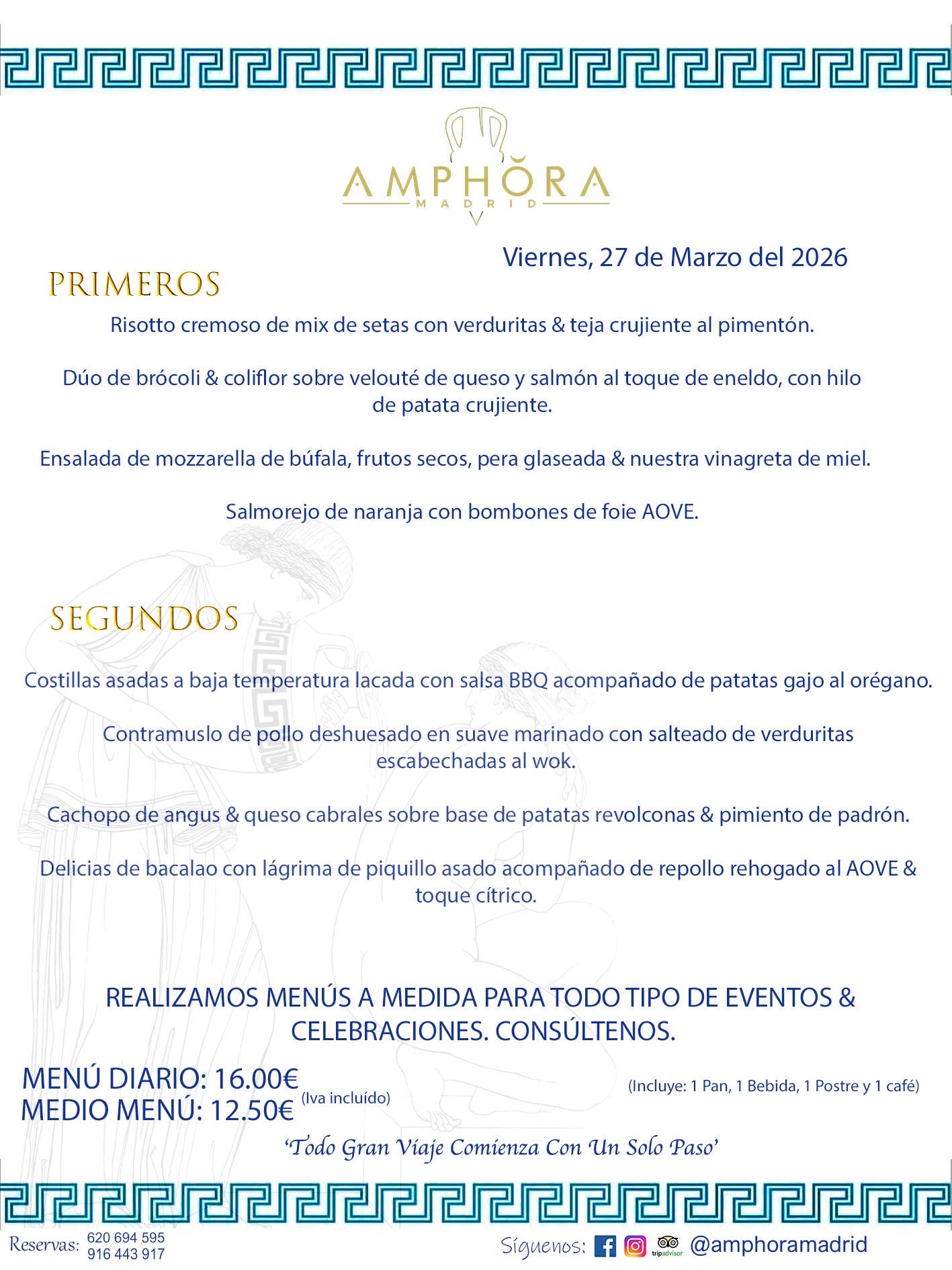 MENÚS DEL DÍA ALCORCÓN MENÚ DEL VIERNES 27 DE MARZO DE DE 2026 MENÚS DIARIOS MEJORES MENÚS RESTAURANTES ALCORCÓN RESTAURANTE AMPHORA TERRAZA EN ALCORCÓN (DISPONEMOS DE UNA GRAN TERRAZA) Av. Leganés, 54 28923 · Alcorcón · Madrid · España. 91 644 39 17 620 694 595 También realizamos menús especiales a medida personalizados a grupos para todo tipo de eventos, como celebraciones, comidas o cenas de empresas, bautizos, bodas, cumpleaños, cenas o comidas de navidad 2023 2024, etc. Consúltenos o visite nuestras excelentes y amplias instalaciones y les prepararemos el menú más ajustado a sus necesidades y presupuesto. #RestaurantesEventos #RestaurantesMenúsCelebraciones #RestaurantesSalonesBodasBautizosComuniones #MenúsEspecialesparaEventosAlcorcón #MenúsCelebracionesAlcorcón #RestaurantesSalonesMenúsEspecialesGrupos #RestaurantesMenúsCumpleaños #ComidasCenasEmpresasAlcorcón #MenúsparaCenasComidasEventosEmpresasMadrid #MejoresTerrazasMadrid #MejorTerrazaAlcorcónMadrid #PresupuestosMenúsBodasComunionesBautizosAlcorcón #RestaurantesSecretosconEncantoMadrid #RestaurantesMenúsCenasComidasGruposEmpresasNavidadesAlcorcon #SalonesComidasCenasEmpresasAlcorcón #MenúsEventos #MenúsBodas #MenúsComuniones #MenúsCumpleaños #MenúsBautizos #MenúsEventosAlcorcón #MenúsBodasAlcorcón #MenúsComunionesAlcorcón #MenúsCumpleañosAlcorcón #MenúsBautizosAlcorcón #MenúsNavidadAlcorcón #MenúsComidasNavidad #MenúsCenasNavidad #SalonesEventosAlcorcón RESTAURANTES ALCORCÓN CELEBRACIONES EVENTOS CUMPLEAÑOS BODAS COMUNIONES BAUTIZOS, MENÚS ESPECIALES A MEDIDA PARA REUNIONES FAMILIARES EVENTOS CELEBRACIONES BODAS COMUNIONES BAUTIZOS EN ALCORCÓN, RESTAURANTES SALONES GRUPOS COMIDAS CENAS EN ALCORCÓN, RESTAURANTES COMIDAS CENAS EMPRESA ALCORCÓN MADRID, MEJORES TERRAZAS ALCORCÓN, MEJOR TERRAZA ALCORCÓN, RESTAURANTES SECRETOS CON ENCANTO EN MADRID, RESTAURANTES MENUS GRUPOS ESPECIALES COMIDAS CENAS EMPRESAS NAVIDADES ALCORCÓN, CONSÚLTE NUESTROS MENÚS A MEDIDA PARA EVENTOS - REALIZAMOS MENÚS A MEDIDA PARA BODAS, COMUNIONES, BAUTIZOS, CUMPLEAÑOS, CENAS COMIDAS DE EMPRESAS, ETC - NUESTRO RESTAURANTE DIPONE DE UNA EXTRAORDINARIA TERRAZA PARA TODO TIPO DE EVENTOS - NUESTROS SALONES INTERIORES SE ADAPTAN A TODO DE EVENTOS, YA SEAN PARTICULARES COMO DE EMPRESAS - RESTAURANTE PREPARADO PARA TODO TIPO DE EVENTOS DE CLIENTES DE LA ZONA SUR SUROESTE DE MADRID COMO ALCORCÓN MÓSTOLES FUENLABRADA VILLAVICIOSA DE ODÓN POZUELO DE ALARCÓN GETAFE LAS ROZAS MAJADAHONDA - UNO DE LOS MEJORES RESTAURANTES DE MADRID PARA COMER O CENAR A LA CARTA O CON NUESTROS MENÚS - CELEBRE CON NOSOTROS SUS REUNIONES FAMILIARES CUMPLEAÑOS BAUTIZOS COMUNIONES BODAS PRESENTACIONES ETC. PUES SERÁN UN ÉXITO - MEJORES RESTAURANTES SALONES CELEBRACIONES EN ALCORCÓN -RESTAURANTES MENUS GRUPOS COMIDAS CENAS REUNIONES EMPRESAS NAVIDADES 2024 ALCORCÓN ZONA SUR MADRID.MENÚS DEL DÍA ALCORCÓN DIARIOS MEJORES MENÚS RESTAURANTES ALCORCÓN RESTAURANTE AMPHORA TERRAZA EN ALCORCÓN (DISPONEMOS DE UNA GRAN TERRAZA)