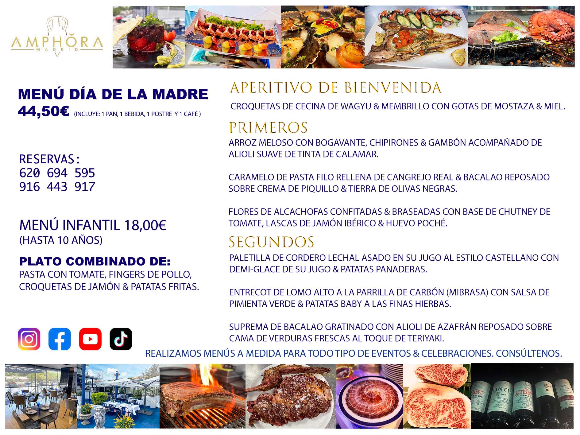 MENÚS FIN DE SEMANA DÍA DE LA MADRE 2026. MENÚ ESPECIAL DEL DOMINGO 3 DE MAYO DE 2026. RESTAURANTE AMPHORA TERRAZA. POSÍBLEMENTE EL MEJOR MENÚS DEL DÍA DE LA MADRE EN MADRID EN CALIDAD PRECIO. COMER MENÚS GOURMET EN TERRAZA