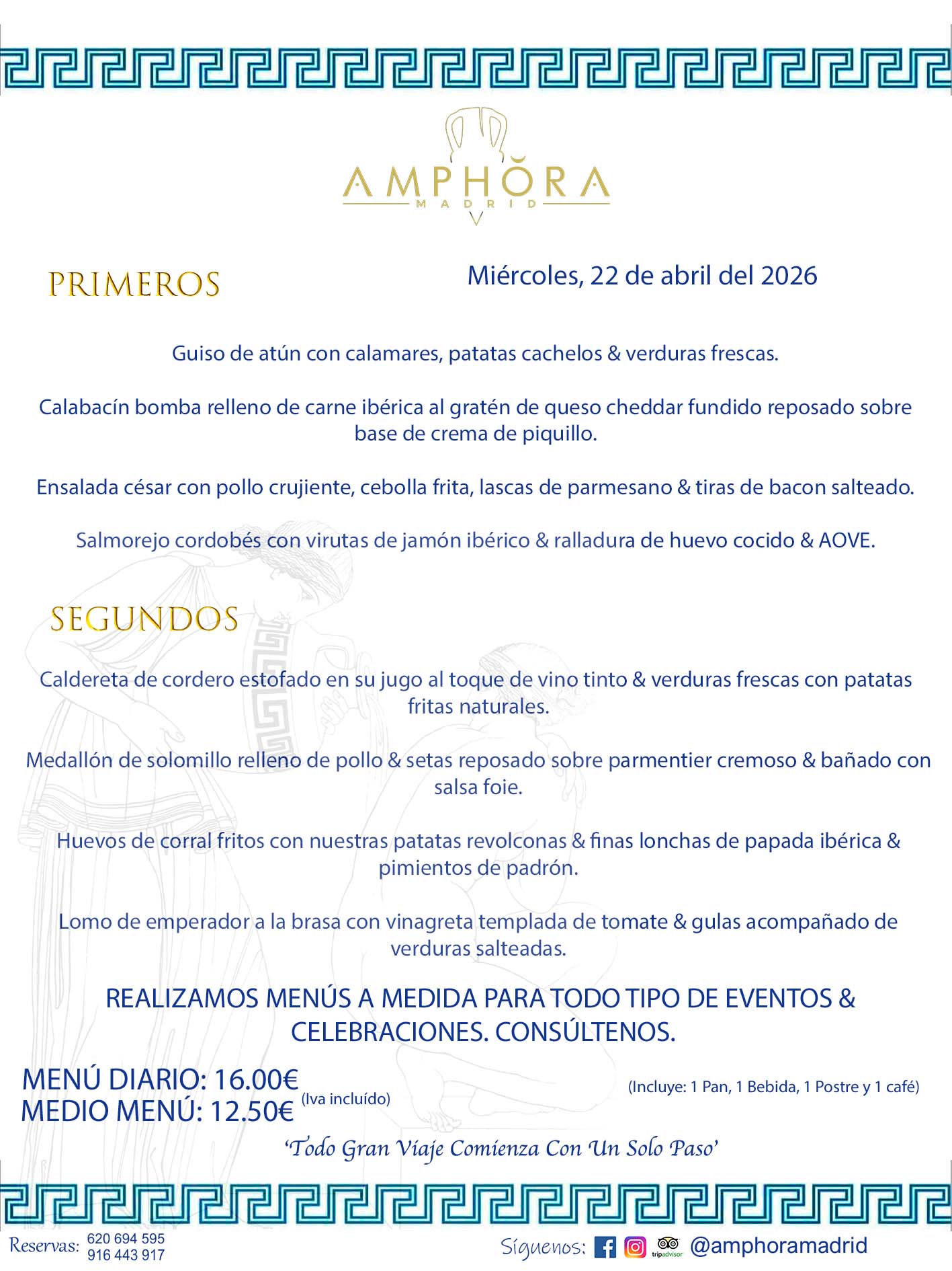 MENÚS DEL DÍA ALCORCÓN MENÚ DEL MIÉRCOLES 22 DE ABRIL DE DE 2026 MENÚS DIARIOS MEJORES MENÚS RESTAURANTES ALCORCÓN RESTAURANTE AMPHORA TERRAZA EN ALCORCÓN (DISPONEMOS DE UNA GRAN TERRAZA) Av. Leganés, 54 28923 · Alcorcón · Madrid · España. 91 644 39 17 620 694 595 También realizamos menús especiales a medida personalizados a grupos para todo tipo de eventos, como celebraciones, comidas o cenas de empresas, bautizos, bodas, cumpleaños, cenas o comidas de navidad 2023 2024, etc. Consúltenos o visite nuestras excelentes y amplias instalaciones y les prepararemos el menú más ajustado a sus necesidades y presupuesto. #RestaurantesEventos #RestaurantesMenúsCelebraciones #RestaurantesSalonesBodasBautizosComuniones #MenúsEspecialesparaEventosAlcorcón #MenúsCelebracionesAlcorcón #RestaurantesSalonesMenúsEspecialesGrupos #RestaurantesMenúsCumpleaños #ComidasCenasEmpresasAlcorcón #MenúsparaCenasComidasEventosEmpresasMadrid #MejoresTerrazasMadrid #MejorTerrazaAlcorcónMadrid #PresupuestosMenúsBodasComunionesBautizosAlcorcón #RestaurantesSecretosconEncantoMadrid #RestaurantesMenúsCenasComidasGruposEmpresasNavidadesAlcorcon #SalonesComidasCenasEmpresasAlcorcón #MenúsEventos #MenúsBodas #MenúsComuniones #MenúsCumpleaños #MenúsBautizos #MenúsEventosAlcorcón #MenúsBodasAlcorcón #MenúsComunionesAlcorcón #MenúsCumpleañosAlcorcón #MenúsBautizosAlcorcón #MenúsNavidadAlcorcón #MenúsComidasNavidad #MenúsCenasNavidad #SalonesEventosAlcorcón RESTAURANTES ALCORCÓN CELEBRACIONES EVENTOS CUMPLEAÑOS BODAS COMUNIONES BAUTIZOS, MENÚS ESPECIALES A MEDIDA PARA REUNIONES FAMILIARES EVENTOS CELEBRACIONES BODAS COMUNIONES BAUTIZOS EN ALCORCÓN, RESTAURANTES SALONES GRUPOS COMIDAS CENAS EN ALCORCÓN, RESTAURANTES COMIDAS CENAS EMPRESA ALCORCÓN MADRID, MEJORES TERRAZAS ALCORCÓN, MEJOR TERRAZA ALCORCÓN, RESTAURANTES SECRETOS CON ENCANTO EN MADRID, RESTAURANTES MENUS GRUPOS ESPECIALES COMIDAS CENAS EMPRESAS NAVIDADES ALCORCÓN, CONSÚLTE NUESTROS MENÚS A MEDIDA PARA EVENTOS - REALIZAMOS MENÚS A MEDIDA PARA BODAS, COMUNIONES, BAUTIZOS, CUMPLEAÑOS, CENAS COMIDAS DE EMPRESAS, ETC - NUESTRO RESTAURANTE DIPONE DE UNA EXTRAORDINARIA TERRAZA PARA TODO TIPO DE EVENTOS - NUESTROS SALONES INTERIORES SE ADAPTAN A TODO DE EVENTOS, YA SEAN PARTICULARES COMO DE EMPRESAS - RESTAURANTE PREPARADO PARA TODO TIPO DE EVENTOS DE CLIENTES DE LA ZONA SUR SUROESTE DE MADRID COMO ALCORCÓN MÓSTOLES FUENLABRADA VILLAVICIOSA DE ODÓN POZUELO DE ALARCÓN GETAFE LAS ROZAS MAJADAHONDA - UNO DE LOS MEJORES RESTAURANTES DE MADRID PARA COMER O CENAR A LA CARTA O CON NUESTROS MENÚS - CELEBRE CON NOSOTROS SUS REUNIONES FAMILIARES CUMPLEAÑOS BAUTIZOS COMUNIONES BODAS PRESENTACIONES ETC. PUES SERÁN UN ÉXITO - MEJORES RESTAURANTES SALONES CELEBRACIONES EN ALCORCÓN -RESTAURANTES MENUS GRUPOS COMIDAS CENAS REUNIONES EMPRESAS NAVIDADES 2024 ALCORCÓN ZONA SUR MADRID.MENÚS DEL DÍA ALCORCÓN DIARIOS MEJORES MENÚS RESTAURANTES ALCORCÓN RESTAURANTE AMPHORA TERRAZA EN ALCORCÓN (DISPONEMOS DE UNA GRAN TERRAZA)