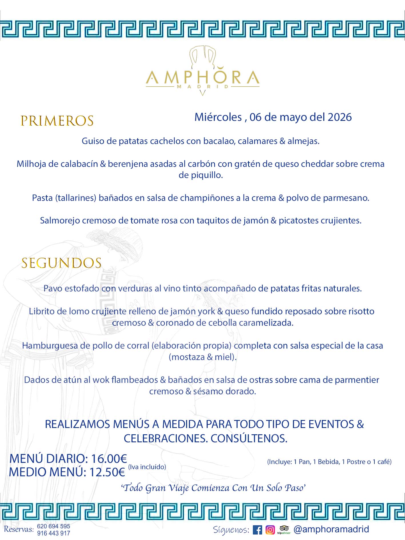 MENÚS DEL DÍA ALCORCÓN MENÚ DEL MIÉRCOLES 6 DE MAYO DE DE 2026 MENÚS DIARIOS MEJORES MENÚS RESTAURANTES ALCORCÓN RESTAURANTE AMPHORA TERRAZA EN ALCORCÓN (DISPONEMOS DE UNA GRAN TERRAZA) Av. Leganés, 54 28923 · Alcorcón · Madrid · España. 91 644 39 17 620 694 595 También realizamos menús especiales a medida personalizados a grupos para todo tipo de eventos, como celebraciones, comidas o cenas de empresas, bautizos, bodas, cumpleaños, cenas o comidas de navidad 2023 2024, etc. Consúltenos o visite nuestras excelentes y amplias instalaciones y les prepararemos el menú más ajustado a sus necesidades y presupuesto. #RestaurantesEventos #RestaurantesMenúsCelebraciones #RestaurantesSalonesBodasBautizosComuniones #MenúsEspecialesparaEventosAlcorcón #MenúsCelebracionesAlcorcón #RestaurantesSalonesMenúsEspecialesGrupos #RestaurantesMenúsCumpleaños #ComidasCenasEmpresasAlcorcón #MenúsparaCenasComidasEventosEmpresasMadrid #MejoresTerrazasMadrid #MejorTerrazaAlcorcónMadrid #PresupuestosMenúsBodasComunionesBautizosAlcorcón #RestaurantesSecretosconEncantoMadrid #RestaurantesMenúsCenasComidasGruposEmpresasNavidadesAlcorcon #SalonesComidasCenasEmpresasAlcorcón #MenúsEventos #MenúsBodas #MenúsComuniones #MenúsCumpleaños #MenúsBautizos #MenúsEventosAlcorcón #MenúsBodasAlcorcón #MenúsComunionesAlcorcón #MenúsCumpleañosAlcorcón #MenúsBautizosAlcorcón #MenúsNavidadAlcorcón #MenúsComidasNavidad #MenúsCenasNavidad #SalonesEventosAlcorcón RESTAURANTES ALCORCÓN CELEBRACIONES EVENTOS CUMPLEAÑOS BODAS COMUNIONES BAUTIZOS, MENÚS ESPECIALES A MEDIDA PARA REUNIONES FAMILIARES EVENTOS CELEBRACIONES BODAS COMUNIONES BAUTIZOS EN ALCORCÓN, RESTAURANTES SALONES GRUPOS COMIDAS CENAS EN ALCORCÓN, RESTAURANTES COMIDAS CENAS EMPRESA ALCORCÓN MADRID, MEJORES TERRAZAS ALCORCÓN, MEJOR TERRAZA ALCORCÓN, RESTAURANTES SECRETOS CON ENCANTO EN MADRID, RESTAURANTES MENUS GRUPOS ESPECIALES COMIDAS CENAS EMPRESAS NAVIDADES ALCORCÓN, CONSÚLTE NUESTROS MENÚS A MEDIDA PARA EVENTOS - REALIZAMOS MENÚS A MEDIDA PARA BODAS, COMUNIONES, BAUTIZOS, CUMPLEAÑOS, CENAS COMIDAS DE EMPRESAS, ETC - NUESTRO RESTAURANTE DIPONE DE UNA EXTRAORDINARIA TERRAZA PARA TODO TIPO DE EVENTOS - NUESTROS SALONES INTERIORES SE ADAPTAN A TODO DE EVENTOS, YA SEAN PARTICULARES COMO DE EMPRESAS - RESTAURANTE PREPARADO PARA TODO TIPO DE EVENTOS DE CLIENTES DE LA ZONA SUR SUROESTE DE MADRID COMO ALCORCÓN MÓSTOLES FUENLABRADA VILLAVICIOSA DE ODÓN POZUELO DE ALARCÓN GETAFE LAS ROZAS MAJADAHONDA - UNO DE LOS MEJORES RESTAURANTES DE MADRID PARA COMER O CENAR A LA CARTA O CON NUESTROS MENÚS - CELEBRE CON NOSOTROS SUS REUNIONES FAMILIARES CUMPLEAÑOS BAUTIZOS COMUNIONES BODAS PRESENTACIONES ETC. PUES SERÁN UN ÉXITO - MEJORES RESTAURANTES SALONES CELEBRACIONES EN ALCORCÓN -RESTAURANTES MENUS GRUPOS COMIDAS CENAS REUNIONES EMPRESAS NAVIDADES 2024 ALCORCÓN ZONA SUR MADRID.MENÚS DEL DÍA ALCORCÓN DIARIOS MEJORES MENÚS RESTAURANTES ALCORCÓN RESTAURANTE AMPHORA TERRAZA EN ALCORCÓN (DISPONEMOS DE UNA GRAN TERRAZA)