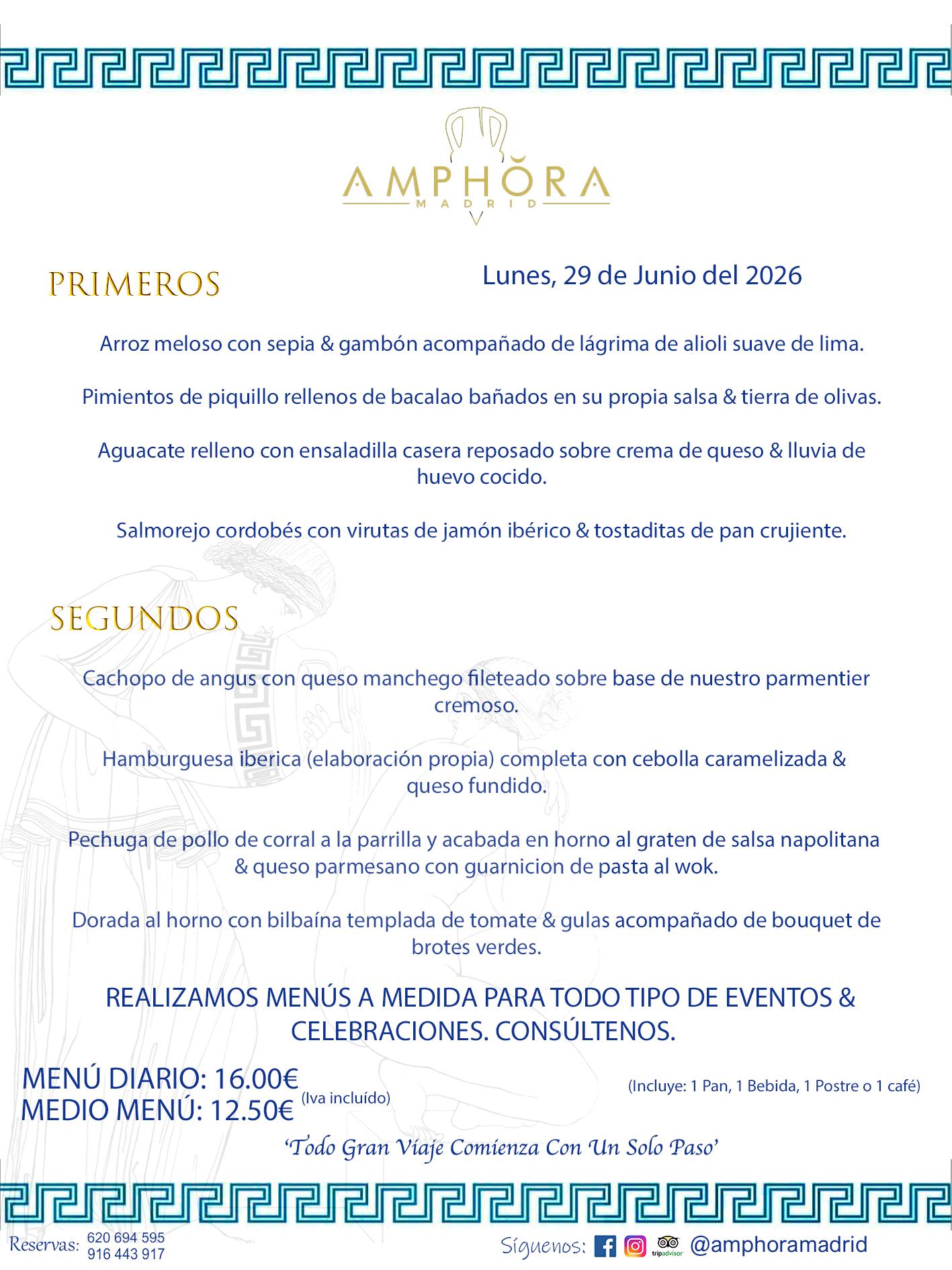 MENÚS DEL DÍA ALCORCÓN MENÚ DEL LUNES 29 DE JUNIO DE DE 2026 MENÚS DIARIOS MEJORES MENÚS RESTAURANTES ALCORCÓN RESTAURANTE AMPHORA TERRAZA EN ALCORCÓN (DISPONEMOS DE UNA GRAN TERRAZA) Av. Leganés, 54 28923 · Alcorcón · Madrid · España. 91 644 39 17 620 694 595 También realizamos menús especiales a medida personalizados a grupos para todo tipo de eventos, como celebraciones, comidas o cenas de empresas, bautizos, bodas, cumpleaños, cenas o comidas de navidad 2023 2024, etc. Consúltenos o visite nuestras excelentes y amplias instalaciones y les prepararemos el menú más ajustado a sus necesidades y presupuesto. #RestaurantesEventos #RestaurantesMenúsCelebraciones #RestaurantesSalonesBodasBautizosComuniones #MenúsEspecialesparaEventosAlcorcón #MenúsCelebracionesAlcorcón #RestaurantesSalonesMenúsEspecialesGrupos #RestaurantesMenúsCumpleaños #ComidasCenasEmpresasAlcorcón #MenúsparaCenasComidasEventosEmpresasMadrid #MejoresTerrazasMadrid #MejorTerrazaAlcorcónMadrid #PresupuestosMenúsBodasComunionesBautizosAlcorcón #RestaurantesSecretosconEncantoMadrid #RestaurantesMenúsCenasComidasGruposEmpresasNavidadesAlcorcon #SalonesComidasCenasEmpresasAlcorcón #MenúsEventos #MenúsBodas #MenúsComuniones #MenúsCumpleaños #MenúsBautizos #MenúsEventosAlcorcón #MenúsBodasAlcorcón #MenúsComunionesAlcorcón #MenúsCumpleañosAlcorcón #MenúsBautizosAlcorcón #MenúsNavidadAlcorcón #MenúsComidasNavidad #MenúsCenasNavidad #SalonesEventosAlcorcón RESTAURANTES ALCORCÓN CELEBRACIONES EVENTOS CUMPLEAÑOS BODAS COMUNIONES BAUTIZOS, MENÚS ESPECIALES A MEDIDA PARA REUNIONES FAMILIARES EVENTOS CELEBRACIONES BODAS COMUNIONES BAUTIZOS EN ALCORCÓN, RESTAURANTES SALONES GRUPOS COMIDAS CENAS EN ALCORCÓN, RESTAURANTES COMIDAS CENAS EMPRESA ALCORCÓN MADRID, MEJORES TERRAZAS ALCORCÓN, MEJOR TERRAZA ALCORCÓN, RESTAURANTES SECRETOS CON ENCANTO EN MADRID, RESTAURANTES MENUS GRUPOS ESPECIALES COMIDAS CENAS EMPRESAS NAVIDADES ALCORCÓN, CONSÚLTE NUESTROS MENÚS A MEDIDA PARA EVENTOS - REALIZAMOS MENÚS A MEDIDA PARA BODAS, COMUNIONES, BAUTIZOS, CUMPLEAÑOS, CENAS COMIDAS DE EMPRESAS, ETC - NUESTRO RESTAURANTE DIPONE DE UNA EXTRAORDINARIA TERRAZA PARA TODO TIPO DE EVENTOS - NUESTROS SALONES INTERIORES SE ADAPTAN A TODO DE EVENTOS, YA SEAN PARTICULARES COMO DE EMPRESAS - RESTAURANTE PREPARADO PARA TODO TIPO DE EVENTOS DE CLIENTES DE LA ZONA SUR SUROESTE DE MADRID COMO ALCORCÓN MÓSTOLES FUENLABRADA VILLAVICIOSA DE ODÓN POZUELO DE ALARCÓN GETAFE LAS ROZAS MAJADAHONDA - UNO DE LOS MEJORES RESTAURANTES DE MADRID PARA COMER O CENAR A LA CARTA O CON NUESTROS MENÚS - CELEBRE CON NOSOTROS SUS REUNIONES FAMILIARES CUMPLEAÑOS BAUTIZOS COMUNIONES BODAS PRESENTACIONES ETC. PUES SERÁN UN ÉXITO - MEJORES RESTAURANTES SALONES CELEBRACIONES EN ALCORCÓN -RESTAURANTES MENUS GRUPOS COMIDAS CENAS REUNIONES EMPRESAS NAVIDADES 2024 ALCORCÓN ZONA SUR MADRID.MENÚS DEL DÍA ALCORCÓN DIARIOS MEJORES MENÚS RESTAURANTES ALCORCÓN RESTAURANTE AMPHORA TERRAZA EN ALCORCÓN (DISPONEMOS DE UNA GRAN TERRAZA)