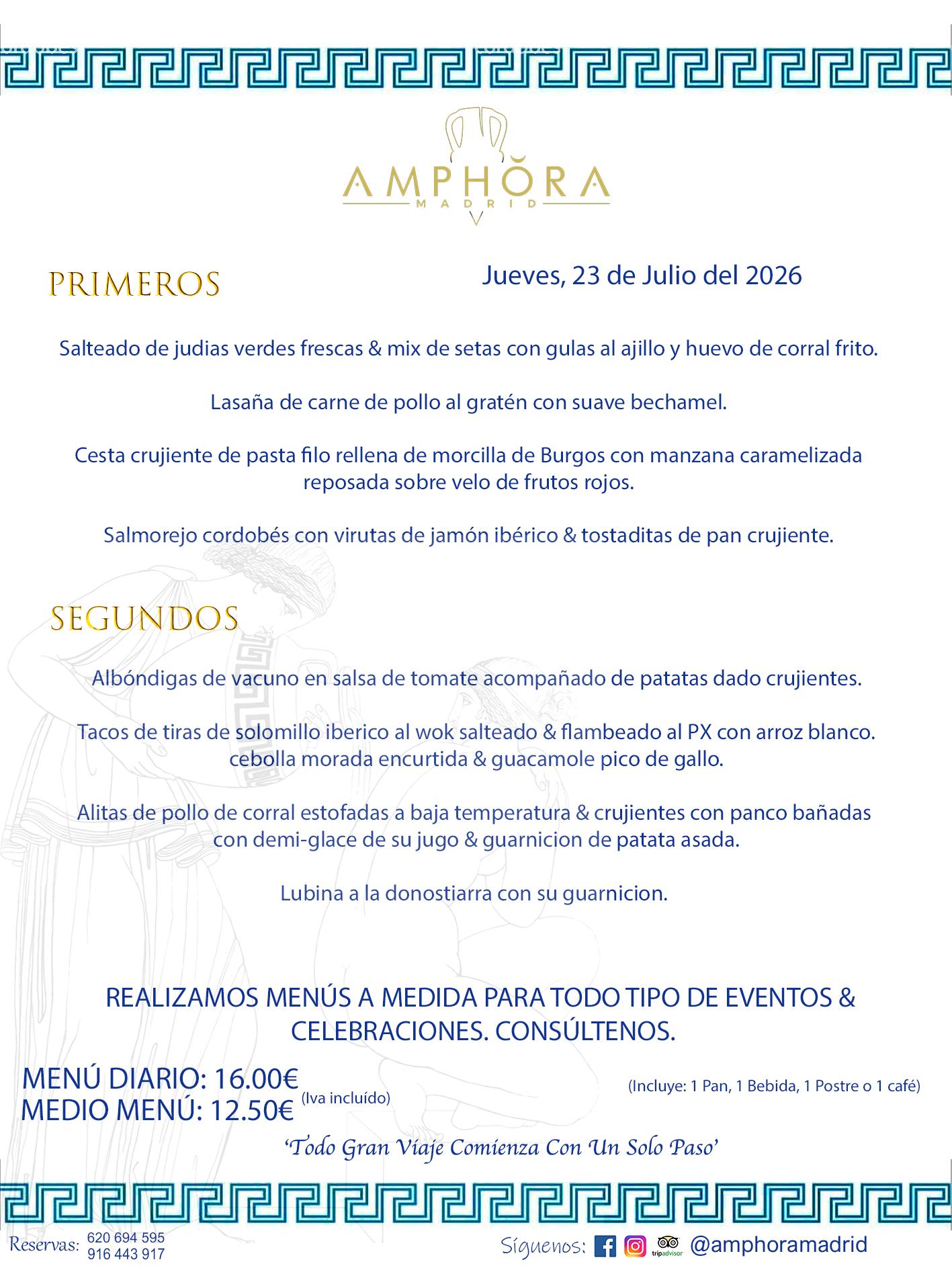 MENÚS DEL DÍA ALCORCÓN MENÚ DEL JUEVES 23 DE JULIO DE DE 2026 MENÚS DIARIOS MEJORES MENÚS RESTAURANTES ALCORCÓN RESTAURANTE AMPHORA TERRAZA EN ALCORCÓN (DISPONEMOS DE UNA GRAN TERRAZA) Av. Leganés, 54 28923 · Alcorcón · Madrid · España. 91 644 39 17 620 694 595 También realizamos menús especiales a medida personalizados a grupos para todo tipo de eventos, como celebraciones, comidas o cenas de empresas, bautizos, bodas, cumpleaños, cenas o comidas de navidad 2023 2024, etc. Consúltenos o visite nuestras excelentes y amplias instalaciones y les prepararemos el menú más ajustado a sus necesidades y presupuesto. #RestaurantesEventos #RestaurantesMenúsCelebraciones #RestaurantesSalonesBodasBautizosComuniones #MenúsEspecialesparaEventosAlcorcón #MenúsCelebracionesAlcorcón #RestaurantesSalonesMenúsEspecialesGrupos #RestaurantesMenúsCumpleaños #ComidasCenasEmpresasAlcorcón #MenúsparaCenasComidasEventosEmpresasMadrid #MejoresTerrazasMadrid #MejorTerrazaAlcorcónMadrid #PresupuestosMenúsBodasComunionesBautizosAlcorcón #RestaurantesSecretosconEncantoMadrid #RestaurantesMenúsCenasComidasGruposEmpresasNavidadesAlcorcon #SalonesComidasCenasEmpresasAlcorcón #MenúsEventos #MenúsBodas #MenúsComuniones #MenúsCumpleaños #MenúsBautizos #MenúsEventosAlcorcón #MenúsBodasAlcorcón #MenúsComunionesAlcorcón #MenúsCumpleañosAlcorcón #MenúsBautizosAlcorcón #MenúsNavidadAlcorcón #MenúsComidasNavidad #MenúsCenasNavidad #SalonesEventosAlcorcón RESTAURANTES ALCORCÓN CELEBRACIONES EVENTOS CUMPLEAÑOS BODAS COMUNIONES BAUTIZOS, MENÚS ESPECIALES A MEDIDA PARA REUNIONES FAMILIARES EVENTOS CELEBRACIONES BODAS COMUNIONES BAUTIZOS EN ALCORCÓN, RESTAURANTES SALONES GRUPOS COMIDAS CENAS EN ALCORCÓN, RESTAURANTES COMIDAS CENAS EMPRESA ALCORCÓN MADRID, MEJORES TERRAZAS ALCORCÓN, MEJOR TERRAZA ALCORCÓN, RESTAURANTES SECRETOS CON ENCANTO EN MADRID, RESTAURANTES MENUS GRUPOS ESPECIALES COMIDAS CENAS EMPRESAS NAVIDADES ALCORCÓN, CONSÚLTE NUESTROS MENÚS A MEDIDA PARA EVENTOS - REALIZAMOS MENÚS A MEDIDA PARA BODAS, COMUNIONES, BAUTIZOS, CUMPLEAÑOS, CENAS COMIDAS DE EMPRESAS, ETC - NUESTRO RESTAURANTE DIPONE DE UNA EXTRAORDINARIA TERRAZA PARA TODO TIPO DE EVENTOS - NUESTROS SALONES INTERIORES SE ADAPTAN A TODO DE EVENTOS, YA SEAN PARTICULARES COMO DE EMPRESAS - RESTAURANTE PREPARADO PARA TODO TIPO DE EVENTOS DE CLIENTES DE LA ZONA SUR SUROESTE DE MADRID COMO ALCORCÓN MÓSTOLES FUENLABRADA VILLAVICIOSA DE ODÓN POZUELO DE ALARCÓN GETAFE LAS ROZAS MAJADAHONDA - UNO DE LOS MEJORES RESTAURANTES DE MADRID PARA COMER O CENAR A LA CARTA O CON NUESTROS MENÚS - CELEBRE CON NOSOTROS SUS REUNIONES FAMILIARES CUMPLEAÑOS BAUTIZOS COMUNIONES BODAS PRESENTACIONES ETC. PUES SERÁN UN ÉXITO - MEJORES RESTAURANTES SALONES CELEBRACIONES EN ALCORCÓN -RESTAURANTES MENUS GRUPOS COMIDAS CENAS REUNIONES EMPRESAS NAVIDADES 2024 ALCORCÓN ZONA SUR MADRID.MENÚS DEL DÍA ALCORCÓN DIARIOS MEJORES MENÚS RESTAURANTES ALCORCÓN RESTAURANTE AMPHORA TERRAZA EN ALCORCÓN (DISPONEMOS DE UNA GRAN TERRAZA)