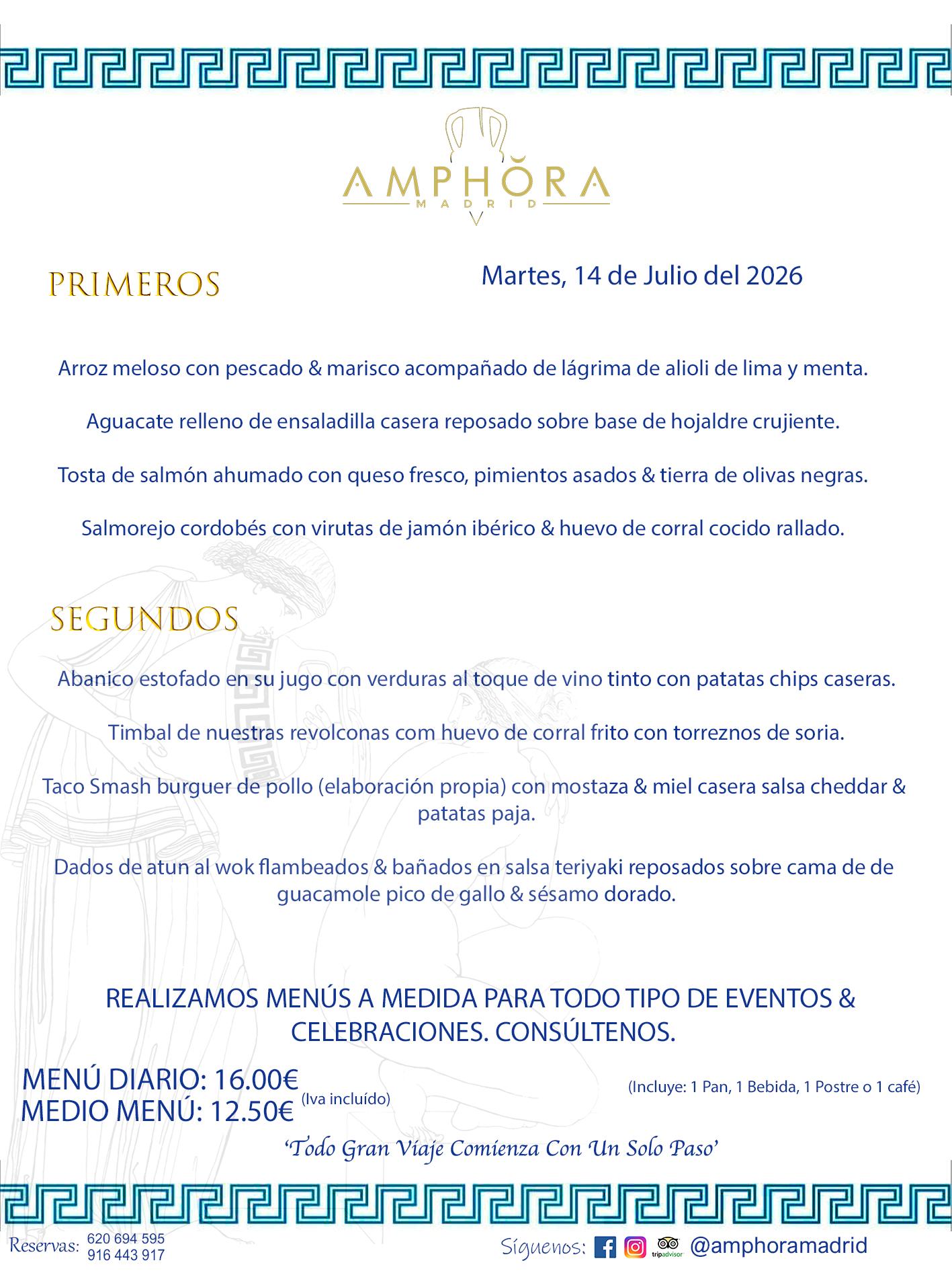 MENÚS DEL DÍA ALCORCÓN MENÚ DEL MARTES 14 DE JULIO DE DE 2026 MENÚS DIARIOS MEJORES MENÚS RESTAURANTES ALCORCÓN RESTAURANTE AMPHORA TERRAZA EN ALCORCÓN (DISPONEMOS DE UNA GRAN TERRAZA) Av. Leganés, 54 28923 · Alcorcón · Madrid · España. 91 644 39 17 620 694 595 También realizamos menús especiales a medida personalizados a grupos para todo tipo de eventos, como celebraciones, comidas o cenas de empresas, bautizos, bodas, cumpleaños, cenas o comidas de navidad 2023 2024, etc. Consúltenos o visite nuestras excelentes y amplias instalaciones y les prepararemos el menú más ajustado a sus necesidades y presupuesto. #RestaurantesEventos #RestaurantesMenúsCelebraciones #RestaurantesSalonesBodasBautizosComuniones #MenúsEspecialesparaEventosAlcorcón #MenúsCelebracionesAlcorcón #RestaurantesSalonesMenúsEspecialesGrupos #RestaurantesMenúsCumpleaños #ComidasCenasEmpresasAlcorcón #MenúsparaCenasComidasEventosEmpresasMadrid #MejoresTerrazasMadrid #MejorTerrazaAlcorcónMadrid #PresupuestosMenúsBodasComunionesBautizosAlcorcón #RestaurantesSecretosconEncantoMadrid #RestaurantesMenúsCenasComidasGruposEmpresasNavidadesAlcorcon #SalonesComidasCenasEmpresasAlcorcón #MenúsEventos #MenúsBodas #MenúsComuniones #MenúsCumpleaños #MenúsBautizos #MenúsEventosAlcorcón #MenúsBodasAlcorcón #MenúsComunionesAlcorcón #MenúsCumpleañosAlcorcón #MenúsBautizosAlcorcón #MenúsNavidadAlcorcón #MenúsComidasNavidad #MenúsCenasNavidad #SalonesEventosAlcorcón RESTAURANTES ALCORCÓN CELEBRACIONES EVENTOS CUMPLEAÑOS BODAS COMUNIONES BAUTIZOS, MENÚS ESPECIALES A MEDIDA PARA REUNIONES FAMILIARES EVENTOS CELEBRACIONES BODAS COMUNIONES BAUTIZOS EN ALCORCÓN, RESTAURANTES SALONES GRUPOS COMIDAS CENAS EN ALCORCÓN, RESTAURANTES COMIDAS CENAS EMPRESA ALCORCÓN MADRID, MEJORES TERRAZAS ALCORCÓN, MEJOR TERRAZA ALCORCÓN, RESTAURANTES SECRETOS CON ENCANTO EN MADRID, RESTAURANTES MENUS GRUPOS ESPECIALES COMIDAS CENAS EMPRESAS NAVIDADES ALCORCÓN, CONSÚLTE NUESTROS MENÚS A MEDIDA PARA EVENTOS - REALIZAMOS MENÚS A MEDIDA PARA BODAS, COMUNIONES, BAUTIZOS, CUMPLEAÑOS, CENAS COMIDAS DE EMPRESAS, ETC - NUESTRO RESTAURANTE DIPONE DE UNA EXTRAORDINARIA TERRAZA PARA TODO TIPO DE EVENTOS - NUESTROS SALONES INTERIORES SE ADAPTAN A TODO DE EVENTOS, YA SEAN PARTICULARES COMO DE EMPRESAS - RESTAURANTE PREPARADO PARA TODO TIPO DE EVENTOS DE CLIENTES DE LA ZONA SUR SUROESTE DE MADRID COMO ALCORCÓN MÓSTOLES FUENLABRADA VILLAVICIOSA DE ODÓN POZUELO DE ALARCÓN GETAFE LAS ROZAS MAJADAHONDA - UNO DE LOS MEJORES RESTAURANTES DE MADRID PARA COMER O CENAR A LA CARTA O CON NUESTROS MENÚS - CELEBRE CON NOSOTROS SUS REUNIONES FAMILIARES CUMPLEAÑOS BAUTIZOS COMUNIONES BODAS PRESENTACIONES ETC. PUES SERÁN UN ÉXITO - MEJORES RESTAURANTES SALONES CELEBRACIONES EN ALCORCÓN -RESTAURANTES MENUS GRUPOS COMIDAS CENAS REUNIONES EMPRESAS NAVIDADES 2024 ALCORCÓN ZONA SUR MADRID.MENÚS DEL DÍA ALCORCÓN DIARIOS MEJORES MENÚS RESTAURANTES ALCORCÓN RESTAURANTE AMPHORA TERRAZA EN ALCORCÓN (DISPONEMOS DE UNA GRAN TERRAZA)