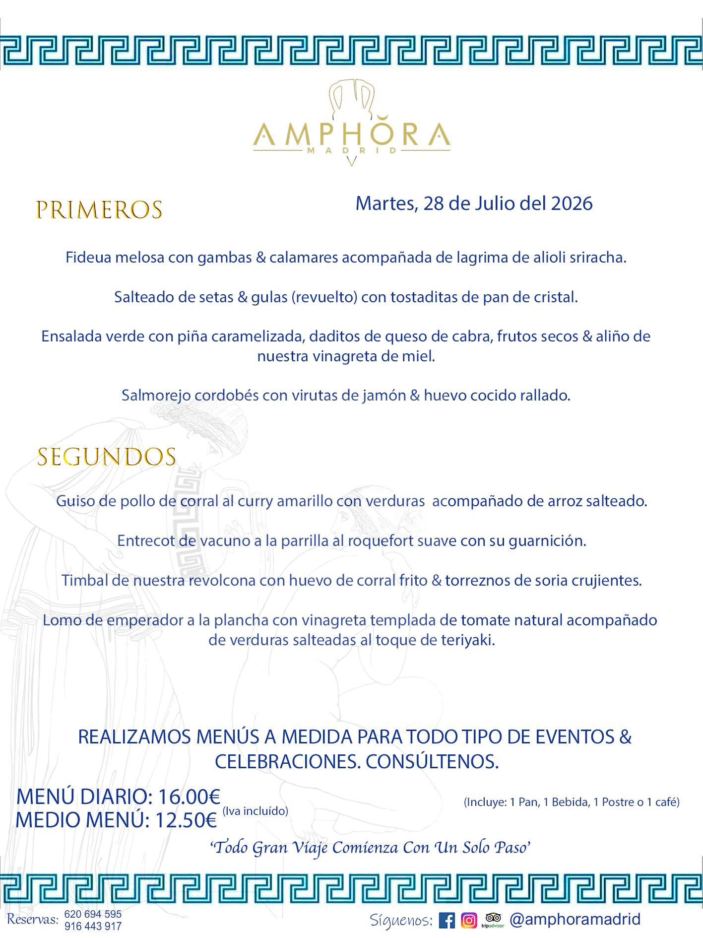 MENÚS DEL DÍA ALCORCÓN MENÚ DEL MARTES 28 DE JULIO DE DE 2026 MENÚS DIARIOS MEJORES MENÚS RESTAURANTES ALCORCÓN RESTAURANTE AMPHORA TERRAZA EN ALCORCÓN (DISPONEMOS DE UNA GRAN TERRAZA) Av. Leganés, 54 28923 · Alcorcón · Madrid · España. 91 644 39 17 620 694 595 También realizamos menús especiales a medida personalizados a grupos para todo tipo de eventos, como celebraciones, comidas o cenas de empresas, bautizos, bodas, cumpleaños, cenas o comidas de navidad 2023 2024, etc. Consúltenos o visite nuestras excelentes y amplias instalaciones y les prepararemos el menú más ajustado a sus necesidades y presupuesto. #RestaurantesEventos #RestaurantesMenúsCelebraciones #RestaurantesSalonesBodasBautizosComuniones #MenúsEspecialesparaEventosAlcorcón #MenúsCelebracionesAlcorcón #RestaurantesSalonesMenúsEspecialesGrupos #RestaurantesMenúsCumpleaños #ComidasCenasEmpresasAlcorcón #MenúsparaCenasComidasEventosEmpresasMadrid #MejoresTerrazasMadrid #MejorTerrazaAlcorcónMadrid #PresupuestosMenúsBodasComunionesBautizosAlcorcón #RestaurantesSecretosconEncantoMadrid #RestaurantesMenúsCenasComidasGruposEmpresasNavidadesAlcorcon #SalonesComidasCenasEmpresasAlcorcón #MenúsEventos #MenúsBodas #MenúsComuniones #MenúsCumpleaños #MenúsBautizos #MenúsEventosAlcorcón #MenúsBodasAlcorcón #MenúsComunionesAlcorcón #MenúsCumpleañosAlcorcón #MenúsBautizosAlcorcón #MenúsNavidadAlcorcón #MenúsComidasNavidad #MenúsCenasNavidad #SalonesEventosAlcorcón RESTAURANTES ALCORCÓN CELEBRACIONES EVENTOS CUMPLEAÑOS BODAS COMUNIONES BAUTIZOS, MENÚS ESPECIALES A MEDIDA PARA REUNIONES FAMILIARES EVENTOS CELEBRACIONES BODAS COMUNIONES BAUTIZOS EN ALCORCÓN, RESTAURANTES SALONES GRUPOS COMIDAS CENAS EN ALCORCÓN, RESTAURANTES COMIDAS CENAS EMPRESA ALCORCÓN MADRID, MEJORES TERRAZAS ALCORCÓN, MEJOR TERRAZA ALCORCÓN, RESTAURANTES SECRETOS CON ENCANTO EN MADRID, RESTAURANTES MENUS GRUPOS ESPECIALES COMIDAS CENAS EMPRESAS NAVIDADES ALCORCÓN, CONSÚLTE NUESTROS MENÚS A MEDIDA PARA EVENTOS - REALIZAMOS MENÚS A MEDIDA PARA BODAS, COMUNIONES, BAUTIZOS, CUMPLEAÑOS, CENAS COMIDAS DE EMPRESAS, ETC - NUESTRO RESTAURANTE DIPONE DE UNA EXTRAORDINARIA TERRAZA PARA TODO TIPO DE EVENTOS - NUESTROS SALONES INTERIORES SE ADAPTAN A TODO DE EVENTOS, YA SEAN PARTICULARES COMO DE EMPRESAS - RESTAURANTE PREPARADO PARA TODO TIPO DE EVENTOS DE CLIENTES DE LA ZONA SUR SUROESTE DE MADRID COMO ALCORCÓN MÓSTOLES FUENLABRADA VILLAVICIOSA DE ODÓN POZUELO DE ALARCÓN GETAFE LAS ROZAS MAJADAHONDA - UNO DE LOS MEJORES RESTAURANTES DE MADRID PARA COMER O CENAR A LA CARTA O CON NUESTROS MENÚS - CELEBRE CON NOSOTROS SUS REUNIONES FAMILIARES CUMPLEAÑOS BAUTIZOS COMUNIONES BODAS PRESENTACIONES ETC. PUES SERÁN UN ÉXITO - MEJORES RESTAURANTES SALONES CELEBRACIONES EN ALCORCÓN -RESTAURANTES MENUS GRUPOS COMIDAS CENAS REUNIONES EMPRESAS NAVIDADES 2024 ALCORCÓN ZONA SUR MADRID.MENÚS DEL DÍA ALCORCÓN DIARIOS MEJORES MENÚS RESTAURANTES ALCORCÓN RESTAURANTE AMPHORA TERRAZA EN ALCORCÓN (DISPONEMOS DE UNA GRAN TERRAZA)
