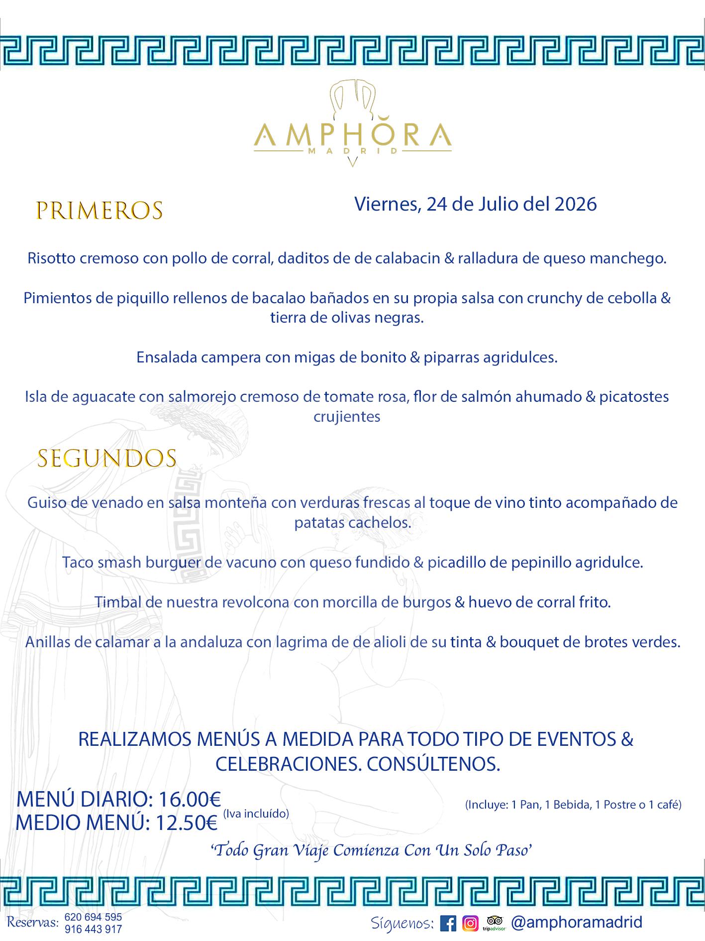 MENÚS DEL DÍA ALCORCÓN MENÚ DEL VIERNES 24 DE JULIO DE DE 2026 MENÚS DIARIOS MEJORES MENÚS RESTAURANTES ALCORCÓN RESTAURANTE AMPHORA TERRAZA EN ALCORCÓN (DISPONEMOS DE UNA GRAN TERRAZA) Av. Leganés, 54 28923 · Alcorcón · Madrid · España. 91 644 39 17 620 694 595 También realizamos menús especiales a medida personalizados a grupos para todo tipo de eventos, como celebraciones, comidas o cenas de empresas, bautizos, bodas, cumpleaños, cenas o comidas de navidad 2023 2024, etc. Consúltenos o visite nuestras excelentes y amplias instalaciones y les prepararemos el menú más ajustado a sus necesidades y presupuesto. #RestaurantesEventos #RestaurantesMenúsCelebraciones #RestaurantesSalonesBodasBautizosComuniones #MenúsEspecialesparaEventosAlcorcón #MenúsCelebracionesAlcorcón #RestaurantesSalonesMenúsEspecialesGrupos #RestaurantesMenúsCumpleaños #ComidasCenasEmpresasAlcorcón #MenúsparaCenasComidasEventosEmpresasMadrid #MejoresTerrazasMadrid #MejorTerrazaAlcorcónMadrid #PresupuestosMenúsBodasComunionesBautizosAlcorcón #RestaurantesSecretosconEncantoMadrid #RestaurantesMenúsCenasComidasGruposEmpresasNavidadesAlcorcon #SalonesComidasCenasEmpresasAlcorcón #MenúsEventos #MenúsBodas #MenúsComuniones #MenúsCumpleaños #MenúsBautizos #MenúsEventosAlcorcón #MenúsBodasAlcorcón #MenúsComunionesAlcorcón #MenúsCumpleañosAlcorcón #MenúsBautizosAlcorcón #MenúsNavidadAlcorcón #MenúsComidasNavidad #MenúsCenasNavidad #SalonesEventosAlcorcón RESTAURANTES ALCORCÓN CELEBRACIONES EVENTOS CUMPLEAÑOS BODAS COMUNIONES BAUTIZOS, MENÚS ESPECIALES A MEDIDA PARA REUNIONES FAMILIARES EVENTOS CELEBRACIONES BODAS COMUNIONES BAUTIZOS EN ALCORCÓN, RESTAURANTES SALONES GRUPOS COMIDAS CENAS EN ALCORCÓN, RESTAURANTES COMIDAS CENAS EMPRESA ALCORCÓN MADRID, MEJORES TERRAZAS ALCORCÓN, MEJOR TERRAZA ALCORCÓN, RESTAURANTES SECRETOS CON ENCANTO EN MADRID, RESTAURANTES MENUS GRUPOS ESPECIALES COMIDAS CENAS EMPRESAS NAVIDADES ALCORCÓN, CONSÚLTE NUESTROS MENÚS A MEDIDA PARA EVENTOS - REALIZAMOS MENÚS A MEDIDA PARA BODAS, COMUNIONES, BAUTIZOS, CUMPLEAÑOS, CENAS COMIDAS DE EMPRESAS, ETC - NUESTRO RESTAURANTE DIPONE DE UNA EXTRAORDINARIA TERRAZA PARA TODO TIPO DE EVENTOS - NUESTROS SALONES INTERIORES SE ADAPTAN A TODO DE EVENTOS, YA SEAN PARTICULARES COMO DE EMPRESAS - RESTAURANTE PREPARADO PARA TODO TIPO DE EVENTOS DE CLIENTES DE LA ZONA SUR SUROESTE DE MADRID COMO ALCORCÓN MÓSTOLES FUENLABRADA VILLAVICIOSA DE ODÓN POZUELO DE ALARCÓN GETAFE LAS ROZAS MAJADAHONDA - UNO DE LOS MEJORES RESTAURANTES DE MADRID PARA COMER O CENAR A LA CARTA O CON NUESTROS MENÚS - CELEBRE CON NOSOTROS SUS REUNIONES FAMILIARES CUMPLEAÑOS BAUTIZOS COMUNIONES BODAS PRESENTACIONES ETC. PUES SERÁN UN ÉXITO - MEJORES RESTAURANTES SALONES CELEBRACIONES EN ALCORCÓN -RESTAURANTES MENUS GRUPOS COMIDAS CENAS REUNIONES EMPRESAS NAVIDADES 2024 ALCORCÓN ZONA SUR MADRID.MENÚS DEL DÍA ALCORCÓN DIARIOS MEJORES MENÚS RESTAURANTES ALCORCÓN RESTAURANTE AMPHORA TERRAZA EN ALCORCÓN (DISPONEMOS DE UNA GRAN TERRAZA)