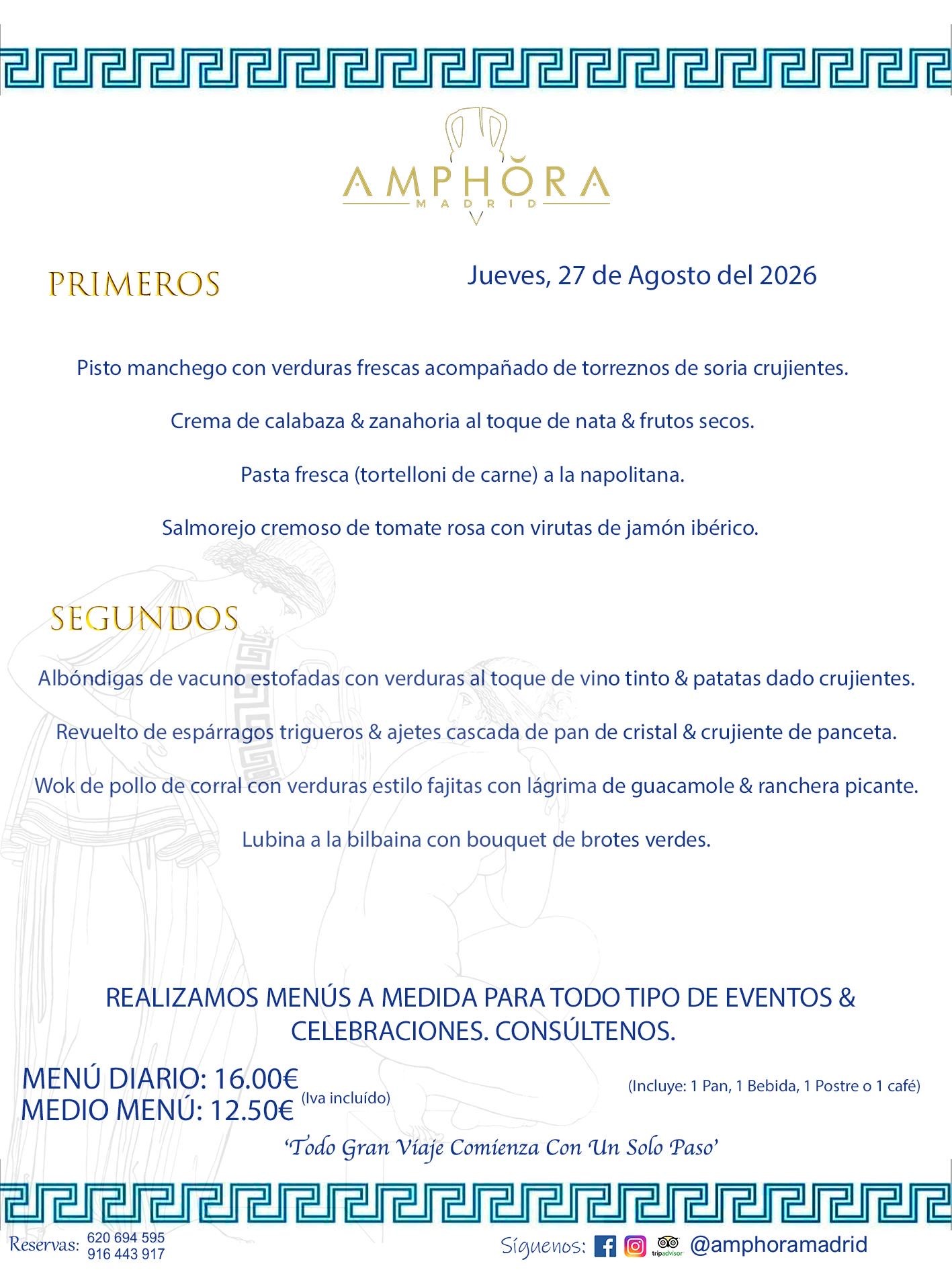 MENÚS DEL DÍA ALCORCÓN MENÚ DEL JUEVES 27 DE AGOSTO DE DE 2026 MENÚS DIARIOS MEJORES MENÚS RESTAURANTES ALCORCÓN RESTAURANTE AMPHORA TERRAZA EN ALCORCÓN (DISPONEMOS DE UNA GRAN TERRAZA) Av. Leganés, 54 28923 · Alcorcón · Madrid · España. 91 644 39 17 620 694 595 También realizamos menús especiales a medida personalizados a grupos para todo tipo de eventos, como celebraciones, comidas o cenas de empresas, bautizos, bodas, cumpleaños, cenas o comidas de navidad 2023 2024, etc. Consúltenos o visite nuestras excelentes y amplias instalaciones y les prepararemos el menú más ajustado a sus necesidades y presupuesto. #RestaurantesEventos #RestaurantesMenúsCelebraciones #RestaurantesSalonesBodasBautizosComuniones #MenúsEspecialesparaEventosAlcorcón #MenúsCelebracionesAlcorcón #RestaurantesSalonesMenúsEspecialesGrupos #RestaurantesMenúsCumpleaños #ComidasCenasEmpresasAlcorcón #MenúsparaCenasComidasEventosEmpresasMadrid #MejoresTerrazasMadrid #MejorTerrazaAlcorcónMadrid #PresupuestosMenúsBodasComunionesBautizosAlcorcón #RestaurantesSecretosconEncantoMadrid #RestaurantesMenúsCenasComidasGruposEmpresasNavidadesAlcorcon #SalonesComidasCenasEmpresasAlcorcón #MenúsEventos #MenúsBodas #MenúsComuniones #MenúsCumpleaños #MenúsBautizos #MenúsEventosAlcorcón #MenúsBodasAlcorcón #MenúsComunionesAlcorcón #MenúsCumpleañosAlcorcón #MenúsBautizosAlcorcón #MenúsNavidadAlcorcón #MenúsComidasNavidad #MenúsCenasNavidad #SalonesEventosAlcorcón RESTAURANTES ALCORCÓN CELEBRACIONES EVENTOS CUMPLEAÑOS BODAS COMUNIONES BAUTIZOS, MENÚS ESPECIALES A MEDIDA PARA REUNIONES FAMILIARES EVENTOS CELEBRACIONES BODAS COMUNIONES BAUTIZOS EN ALCORCÓN, RESTAURANTES SALONES GRUPOS COMIDAS CENAS EN ALCORCÓN, RESTAURANTES COMIDAS CENAS EMPRESA ALCORCÓN MADRID, MEJORES TERRAZAS ALCORCÓN, MEJOR TERRAZA ALCORCÓN, RESTAURANTES SECRETOS CON ENCANTO EN MADRID, RESTAURANTES MENUS GRUPOS ESPECIALES COMIDAS CENAS EMPRESAS NAVIDADES ALCORCÓN, CONSÚLTE NUESTROS MENÚS A MEDIDA PARA EVENTOS - REALIZAMOS MENÚS A MEDIDA PARA BODAS, COMUNIONES, BAUTIZOS, CUMPLEAÑOS, CENAS COMIDAS DE EMPRESAS, ETC - NUESTRO RESTAURANTE DIPONE DE UNA EXTRAORDINARIA TERRAZA PARA TODO TIPO DE EVENTOS - NUESTROS SALONES INTERIORES SE ADAPTAN A TODO DE EVENTOS, YA SEAN PARTICULARES COMO DE EMPRESAS - RESTAURANTE PREPARADO PARA TODO TIPO DE EVENTOS DE CLIENTES DE LA ZONA SUR SUROESTE DE MADRID COMO ALCORCÓN MÓSTOLES FUENLABRADA VILLAVICIOSA DE ODÓN POZUELO DE ALARCÓN GETAFE LAS ROZAS MAJADAHONDA - UNO DE LOS MEJORES RESTAURANTES DE MADRID PARA COMER O CENAR A LA CARTA O CON NUESTROS MENÚS - CELEBRE CON NOSOTROS SUS REUNIONES FAMILIARES CUMPLEAÑOS BAUTIZOS COMUNIONES BODAS PRESENTACIONES ETC. PUES SERÁN UN ÉXITO - MEJORES RESTAURANTES SALONES CELEBRACIONES EN ALCORCÓN -RESTAURANTES MENUS GRUPOS COMIDAS CENAS REUNIONES EMPRESAS NAVIDADES 2024 ALCORCÓN ZONA SUR MADRID.MENÚS DEL DÍA ALCORCÓN DIARIOS MEJORES MENÚS RESTAURANTES ALCORCÓN RESTAURANTE AMPHORA TERRAZA EN ALCORCÓN (DISPONEMOS DE UNA GRAN TERRAZA)