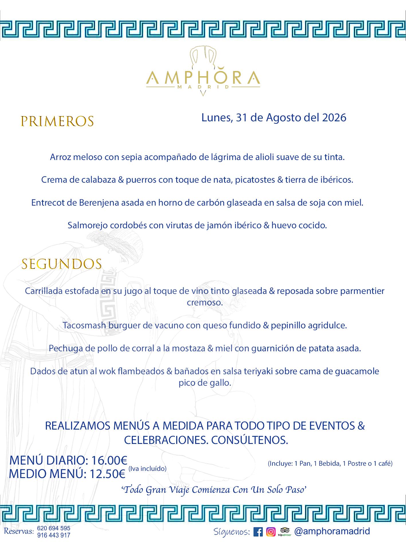 MENÚS DEL DÍA ALCORCÓN MENÚ DEL LUNES 31 DE AGOSTO DE DE 2026 MENÚS DIARIOS MEJORES MENÚS RESTAURANTES ALCORCÓN RESTAURANTE AMPHORA TERRAZA EN ALCORCÓN (DISPONEMOS DE UNA GRAN TERRAZA) Av. Leganés, 54 28923 · Alcorcón · Madrid · España. 91 644 39 17 620 694 595 También realizamos menús especiales a medida personalizados a grupos para todo tipo de eventos, como celebraciones, comidas o cenas de empresas, bautizos, bodas, cumpleaños, cenas o comidas de navidad 2023 2024, etc. Consúltenos o visite nuestras excelentes y amplias instalaciones y les prepararemos el menú más ajustado a sus necesidades y presupuesto. #RestaurantesEventos #RestaurantesMenúsCelebraciones #RestaurantesSalonesBodasBautizosComuniones #MenúsEspecialesparaEventosAlcorcón #MenúsCelebracionesAlcorcón #RestaurantesSalonesMenúsEspecialesGrupos #RestaurantesMenúsCumpleaños #ComidasCenasEmpresasAlcorcón #MenúsparaCenasComidasEventosEmpresasMadrid #MejoresTerrazasMadrid #MejorTerrazaAlcorcónMadrid #PresupuestosMenúsBodasComunionesBautizosAlcorcón #RestaurantesSecretosconEncantoMadrid #RestaurantesMenúsCenasComidasGruposEmpresasNavidadesAlcorcon #SalonesComidasCenasEmpresasAlcorcón #MenúsEventos #MenúsBodas #MenúsComuniones #MenúsCumpleaños #MenúsBautizos #MenúsEventosAlcorcón #MenúsBodasAlcorcón #MenúsComunionesAlcorcón #MenúsCumpleañosAlcorcón #MenúsBautizosAlcorcón #MenúsNavidadAlcorcón #MenúsComidasNavidad #MenúsCenasNavidad #SalonesEventosAlcorcón RESTAURANTES ALCORCÓN CELEBRACIONES EVENTOS CUMPLEAÑOS BODAS COMUNIONES BAUTIZOS, MENÚS ESPECIALES A MEDIDA PARA REUNIONES FAMILIARES EVENTOS CELEBRACIONES BODAS COMUNIONES BAUTIZOS EN ALCORCÓN, RESTAURANTES SALONES GRUPOS COMIDAS CENAS EN ALCORCÓN, RESTAURANTES COMIDAS CENAS EMPRESA ALCORCÓN MADRID, MEJORES TERRAZAS ALCORCÓN, MEJOR TERRAZA ALCORCÓN, RESTAURANTES SECRETOS CON ENCANTO EN MADRID, RESTAURANTES MENUS GRUPOS ESPECIALES COMIDAS CENAS EMPRESAS NAVIDADES ALCORCÓN, CONSÚLTE NUESTROS MENÚS A MEDIDA PARA EVENTOS - REALIZAMOS MENÚS A MEDIDA PARA BODAS, COMUNIONES, BAUTIZOS, CUMPLEAÑOS, CENAS COMIDAS DE EMPRESAS, ETC - NUESTRO RESTAURANTE DIPONE DE UNA EXTRAORDINARIA TERRAZA PARA TODO TIPO DE EVENTOS - NUESTROS SALONES INTERIORES SE ADAPTAN A TODO DE EVENTOS, YA SEAN PARTICULARES COMO DE EMPRESAS - RESTAURANTE PREPARADO PARA TODO TIPO DE EVENTOS DE CLIENTES DE LA ZONA SUR SUROESTE DE MADRID COMO ALCORCÓN MÓSTOLES FUENLABRADA VILLAVICIOSA DE ODÓN POZUELO DE ALARCÓN GETAFE LAS ROZAS MAJADAHONDA - UNO DE LOS MEJORES RESTAURANTES DE MADRID PARA COMER O CENAR A LA CARTA O CON NUESTROS MENÚS - CELEBRE CON NOSOTROS SUS REUNIONES FAMILIARES CUMPLEAÑOS BAUTIZOS COMUNIONES BODAS PRESENTACIONES ETC. PUES SERÁN UN ÉXITO - MEJORES RESTAURANTES SALONES CELEBRACIONES EN ALCORCÓN -RESTAURANTES MENUS GRUPOS COMIDAS CENAS REUNIONES EMPRESAS NAVIDADES 2024 ALCORCÓN ZONA SUR MADRID.MENÚS DEL DÍA ALCORCÓN DIARIOS MEJORES MENÚS RESTAURANTES ALCORCÓN RESTAURANTE AMPHORA TERRAZA EN ALCORCÓN (DISPONEMOS DE UNA GRAN TERRAZA)