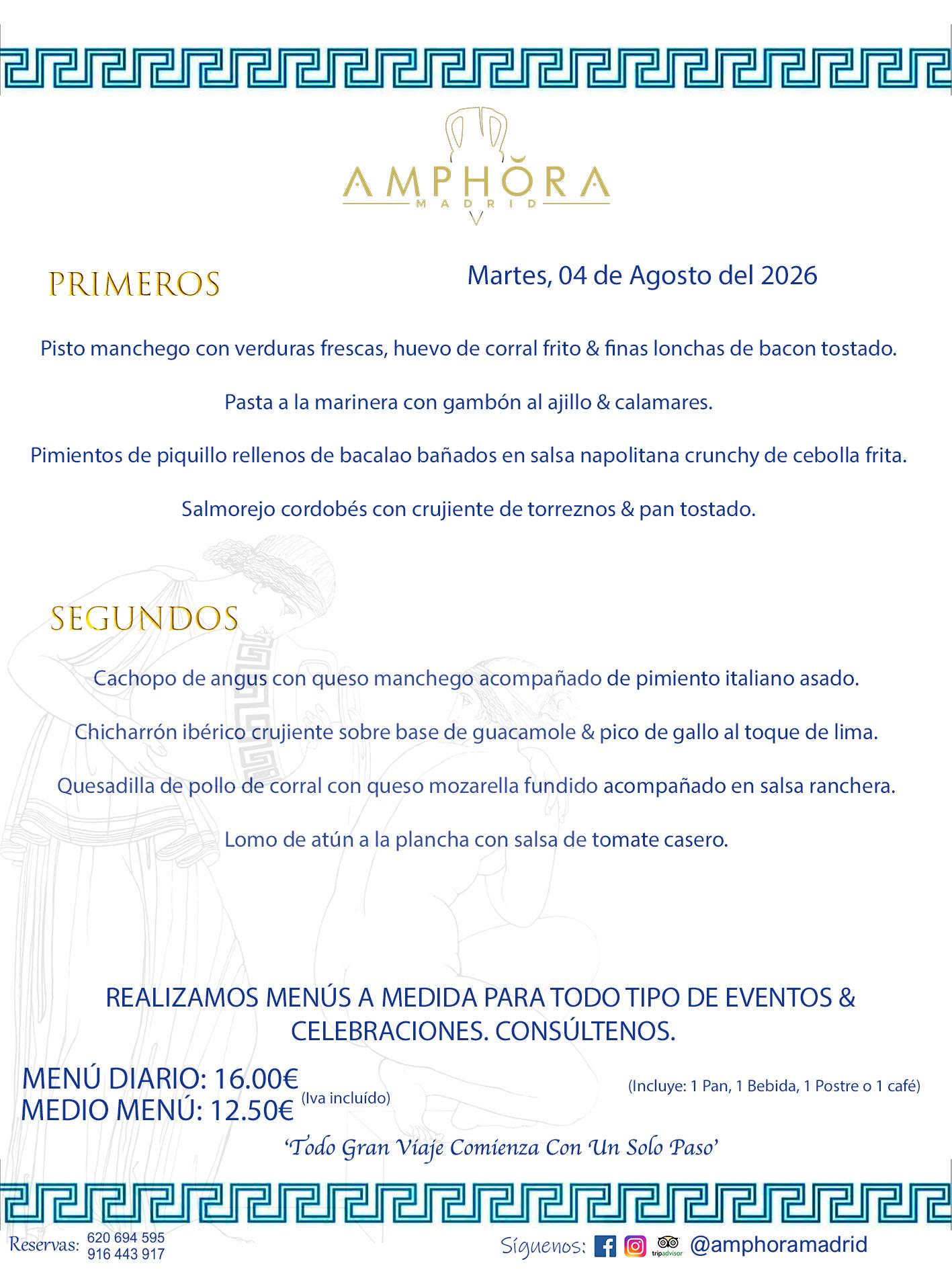 MENÚS DEL DÍA ALCORCÓN MENÚ DEL MARTES 4 DE AGOSTO DE DE 2026 MENÚS DIARIOS MEJORES MENÚS RESTAURANTES ALCORCÓN RESTAURANTE AMPHORA TERRAZA EN ALCORCÓN (DISPONEMOS DE UNA GRAN TERRAZA) Av. Leganés, 54 28923 · Alcorcón · Madrid · España. 91 644 39 17 620 694 595 También realizamos menús especiales a medida personalizados a grupos para todo tipo de eventos, como celebraciones, comidas o cenas de empresas, bautizos, bodas, cumpleaños, cenas o comidas de navidad 2023 2024, etc. Consúltenos o visite nuestras excelentes y amplias instalaciones y les prepararemos el menú más ajustado a sus necesidades y presupuesto. #RestaurantesEventos #RestaurantesMenúsCelebraciones #RestaurantesSalonesBodasBautizosComuniones #MenúsEspecialesparaEventosAlcorcón #MenúsCelebracionesAlcorcón #RestaurantesSalonesMenúsEspecialesGrupos #RestaurantesMenúsCumpleaños #ComidasCenasEmpresasAlcorcón #MenúsparaCenasComidasEventosEmpresasMadrid #MejoresTerrazasMadrid #MejorTerrazaAlcorcónMadrid #PresupuestosMenúsBodasComunionesBautizosAlcorcón #RestaurantesSecretosconEncantoMadrid #RestaurantesMenúsCenasComidasGruposEmpresasNavidadesAlcorcon #SalonesComidasCenasEmpresasAlcorcón #MenúsEventos #MenúsBodas #MenúsComuniones #MenúsCumpleaños #MenúsBautizos #MenúsEventosAlcorcón #MenúsBodasAlcorcón #MenúsComunionesAlcorcón #MenúsCumpleañosAlcorcón #MenúsBautizosAlcorcón #MenúsNavidadAlcorcón #MenúsComidasNavidad #MenúsCenasNavidad #SalonesEventosAlcorcón RESTAURANTES ALCORCÓN CELEBRACIONES EVENTOS CUMPLEAÑOS BODAS COMUNIONES BAUTIZOS, MENÚS ESPECIALES A MEDIDA PARA REUNIONES FAMILIARES EVENTOS CELEBRACIONES BODAS COMUNIONES BAUTIZOS EN ALCORCÓN, RESTAURANTES SALONES GRUPOS COMIDAS CENAS EN ALCORCÓN, RESTAURANTES COMIDAS CENAS EMPRESA ALCORCÓN MADRID, MEJORES TERRAZAS ALCORCÓN, MEJOR TERRAZA ALCORCÓN, RESTAURANTES SECRETOS CON ENCANTO EN MADRID, RESTAURANTES MENUS GRUPOS ESPECIALES COMIDAS CENAS EMPRESAS NAVIDADES ALCORCÓN, CONSÚLTE NUESTROS MENÚS A MEDIDA PARA EVENTOS - REALIZAMOS MENÚS A MEDIDA PARA BODAS, COMUNIONES, BAUTIZOS, CUMPLEAÑOS, CENAS COMIDAS DE EMPRESAS, ETC - NUESTRO RESTAURANTE DIPONE DE UNA EXTRAORDINARIA TERRAZA PARA TODO TIPO DE EVENTOS - NUESTROS SALONES INTERIORES SE ADAPTAN A TODO DE EVENTOS, YA SEAN PARTICULARES COMO DE EMPRESAS - RESTAURANTE PREPARADO PARA TODO TIPO DE EVENTOS DE CLIENTES DE LA ZONA SUR SUROESTE DE MADRID COMO ALCORCÓN MÓSTOLES FUENLABRADA VILLAVICIOSA DE ODÓN POZUELO DE ALARCÓN GETAFE LAS ROZAS MAJADAHONDA - UNO DE LOS MEJORES RESTAURANTES DE MADRID PARA COMER O CENAR A LA CARTA O CON NUESTROS MENÚS - CELEBRE CON NOSOTROS SUS REUNIONES FAMILIARES CUMPLEAÑOS BAUTIZOS COMUNIONES BODAS PRESENTACIONES ETC. PUES SERÁN UN ÉXITO - MEJORES RESTAURANTES SALONES CELEBRACIONES EN ALCORCÓN -RESTAURANTES MENUS GRUPOS COMIDAS CENAS REUNIONES EMPRESAS NAVIDADES 2024 ALCORCÓN ZONA SUR MADRID.MENÚS DEL DÍA ALCORCÓN DIARIOS MEJORES MENÚS RESTAURANTES ALCORCÓN RESTAURANTE AMPHORA TERRAZA EN ALCORCÓN (DISPONEMOS DE UNA GRAN TERRAZA)