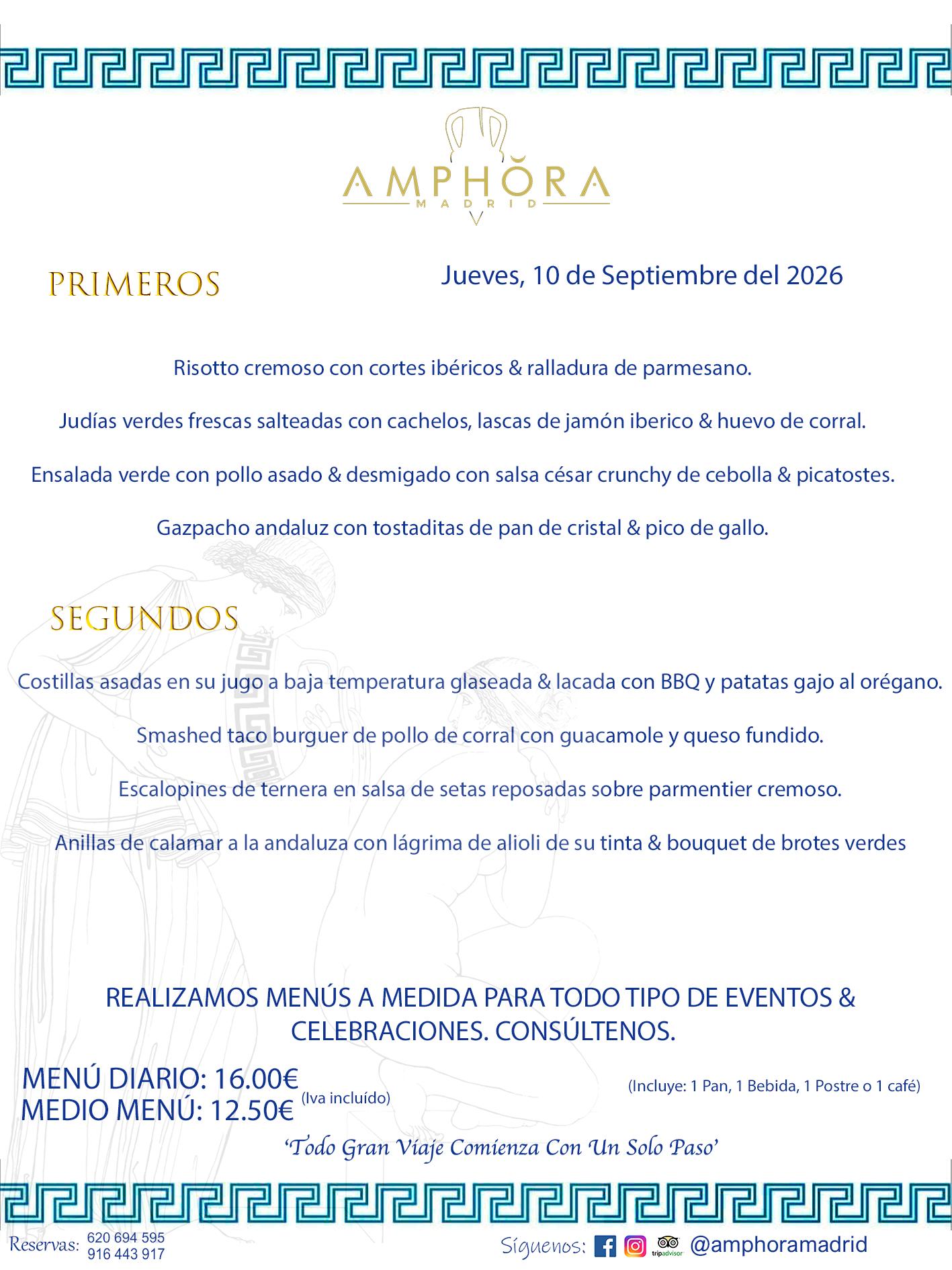 MENÚS DEL DÍA ALCORCÓN MENÚ DEL JUEVES 10 DE SEPTIEMBRE DE DE 2026 MENÚS DIARIOS MEJORES MENÚS RESTAURANTES ALCORCÓN RESTAURANTE AMPHORA TERRAZA EN ALCORCÓN (DISPONEMOS DE UNA GRAN TERRAZA) Av. Leganés, 54 28923 · Alcorcón · Madrid · España. 91 644 39 17 620 694 595 También realizamos menús especiales a medida personalizados a grupos para todo tipo de eventos, como celebraciones, comidas o cenas de empresas, bautizos, bodas, cumpleaños, cenas o comidas de navidad 2023 2024, etc. Consúltenos o visite nuestras excelentes y amplias instalaciones y les prepararemos el menú más ajustado a sus necesidades y presupuesto. #RestaurantesEventos #RestaurantesMenúsCelebraciones #RestaurantesSalonesBodasBautizosComuniones #MenúsEspecialesparaEventosAlcorcón #MenúsCelebracionesAlcorcón #RestaurantesSalonesMenúsEspecialesGrupos #RestaurantesMenúsCumpleaños #ComidasCenasEmpresasAlcorcón #MenúsparaCenasComidasEventosEmpresasMadrid #MejoresTerrazasMadrid #MejorTerrazaAlcorcónMadrid #PresupuestosMenúsBodasComunionesBautizosAlcorcón #RestaurantesSecretosconEncantoMadrid #RestaurantesMenúsCenasComidasGruposEmpresasNavidadesAlcorcon #SalonesComidasCenasEmpresasAlcorcón #MenúsEventos #MenúsBodas #MenúsComuniones #MenúsCumpleaños #MenúsBautizos #MenúsEventosAlcorcón #MenúsBodasAlcorcón #MenúsComunionesAlcorcón #MenúsCumpleañosAlcorcón #MenúsBautizosAlcorcón #MenúsNavidadAlcorcón #MenúsComidasNavidad #MenúsCenasNavidad #SalonesEventosAlcorcón RESTAURANTES ALCORCÓN CELEBRACIONES EVENTOS CUMPLEAÑOS BODAS COMUNIONES BAUTIZOS, MENÚS ESPECIALES A MEDIDA PARA REUNIONES FAMILIARES EVENTOS CELEBRACIONES BODAS COMUNIONES BAUTIZOS EN ALCORCÓN, RESTAURANTES SALONES GRUPOS COMIDAS CENAS EN ALCORCÓN, RESTAURANTES COMIDAS CENAS EMPRESA ALCORCÓN MADRID, MEJORES TERRAZAS ALCORCÓN, MEJOR TERRAZA ALCORCÓN, RESTAURANTES SECRETOS CON ENCANTO EN MADRID, RESTAURANTES MENUS GRUPOS ESPECIALES COMIDAS CENAS EMPRESAS NAVIDADES ALCORCÓN, CONSÚLTE NUESTROS MENÚS A MEDIDA PARA EVENTOS - REALIZAMOS MENÚS A MEDIDA PARA BODAS, COMUNIONES, BAUTIZOS, CUMPLEAÑOS, CENAS COMIDAS DE EMPRESAS, ETC - NUESTRO RESTAURANTE DIPONE DE UNA EXTRAORDINARIA TERRAZA PARA TODO TIPO DE EVENTOS - NUESTROS SALONES INTERIORES SE ADAPTAN A TODO DE EVENTOS, YA SEAN PARTICULARES COMO DE EMPRESAS - RESTAURANTE PREPARADO PARA TODO TIPO DE EVENTOS DE CLIENTES DE LA ZONA SUR SUROESTE DE MADRID COMO ALCORCÓN MÓSTOLES FUENLABRADA VILLAVICIOSA DE ODÓN POZUELO DE ALARCÓN GETAFE LAS ROZAS MAJADAHONDA - UNO DE LOS MEJORES RESTAURANTES DE MADRID PARA COMER O CENAR A LA CARTA O CON NUESTROS MENÚS - CELEBRE CON NOSOTROS SUS REUNIONES FAMILIARES CUMPLEAÑOS BAUTIZOS COMUNIONES BODAS PRESENTACIONES ETC. PUES SERÁN UN ÉXITO - MEJORES RESTAURANTES SALONES CELEBRACIONES EN ALCORCÓN -RESTAURANTES MENUS GRUPOS COMIDAS CENAS REUNIONES EMPRESAS NAVIDADES 2024 ALCORCÓN ZONA SUR MADRID.MENÚS DEL DÍA ALCORCÓN DIARIOS MEJORES MENÚS RESTAURANTES ALCORCÓN RESTAURANTE AMPHORA TERRAZA EN ALCORCÓN (DISPONEMOS DE UNA GRAN TERRAZA)