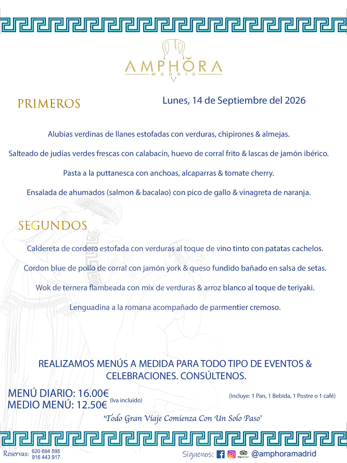 MENÚS DEL DÍA ALCORCÓN MENÚ DEL LUNES 14 DE SEPTIEMBRE DE DE 2026 MENÚS DIARIOS MEJORES MENÚS RESTAURANTES ALCORCÓN RESTAURANTE AMPHORA TERRAZA EN ALCORCÓN (DISPONEMOS DE UNA GRAN TERRAZA) Av. Leganés, 54 28923 · Alcorcón · Madrid · España. 91 644 39 17 620 694 595 También realizamos menús especiales a medida personalizados a grupos para todo tipo de eventos, como celebraciones, comidas o cenas de empresas, bautizos, bodas, cumpleaños, cenas o comidas de navidad 2023 2024, etc. Consúltenos o visite nuestras excelentes y amplias instalaciones y les prepararemos el menú más ajustado a sus necesidades y presupuesto. #RestaurantesEventos #RestaurantesMenúsCelebraciones #RestaurantesSalonesBodasBautizosComuniones #MenúsEspecialesparaEventosAlcorcón #MenúsCelebracionesAlcorcón #RestaurantesSalonesMenúsEspecialesGrupos #RestaurantesMenúsCumpleaños #ComidasCenasEmpresasAlcorcón #MenúsparaCenasComidasEventosEmpresasMadrid #MejoresTerrazasMadrid #MejorTerrazaAlcorcónMadrid #PresupuestosMenúsBodasComunionesBautizosAlcorcón #RestaurantesSecretosconEncantoMadrid #RestaurantesMenúsCenasComidasGruposEmpresasNavidadesAlcorcon #SalonesComidasCenasEmpresasAlcorcón #MenúsEventos #MenúsBodas #MenúsComuniones #MenúsCumpleaños #MenúsBautizos #MenúsEventosAlcorcón #MenúsBodasAlcorcón #MenúsComunionesAlcorcón #MenúsCumpleañosAlcorcón #MenúsBautizosAlcorcón #MenúsNavidadAlcorcón #MenúsComidasNavidad #MenúsCenasNavidad #SalonesEventosAlcorcón RESTAURANTES ALCORCÓN CELEBRACIONES EVENTOS CUMPLEAÑOS BODAS COMUNIONES BAUTIZOS, MENÚS ESPECIALES A MEDIDA PARA REUNIONES FAMILIARES EVENTOS CELEBRACIONES BODAS COMUNIONES BAUTIZOS EN ALCORCÓN, RESTAURANTES SALONES GRUPOS COMIDAS CENAS EN ALCORCÓN, RESTAURANTES COMIDAS CENAS EMPRESA ALCORCÓN MADRID, MEJORES TERRAZAS ALCORCÓN, MEJOR TERRAZA ALCORCÓN, RESTAURANTES SECRETOS CON ENCANTO EN MADRID, RESTAURANTES MENUS GRUPOS ESPECIALES COMIDAS CENAS EMPRESAS NAVIDADES ALCORCÓN, CONSÚLTE NUESTROS MENÚS A MEDIDA PARA EVENTOS - REALIZAMOS MENÚS A MEDIDA PARA BODAS, COMUNIONES, BAUTIZOS, CUMPLEAÑOS, CENAS COMIDAS DE EMPRESAS, ETC - NUESTRO RESTAURANTE DIPONE DE UNA EXTRAORDINARIA TERRAZA PARA TODO TIPO DE EVENTOS - NUESTROS SALONES INTERIORES SE ADAPTAN A TODO DE EVENTOS, YA SEAN PARTICULARES COMO DE EMPRESAS - RESTAURANTE PREPARADO PARA TODO TIPO DE EVENTOS DE CLIENTES DE LA ZONA SUR SUROESTE DE MADRID COMO ALCORCÓN MÓSTOLES FUENLABRADA VILLAVICIOSA DE ODÓN POZUELO DE ALARCÓN GETAFE LAS ROZAS MAJADAHONDA - UNO DE LOS MEJORES RESTAURANTES DE MADRID PARA COMER O CENAR A LA CARTA O CON NUESTROS MENÚS - CELEBRE CON NOSOTROS SUS REUNIONES FAMILIARES CUMPLEAÑOS BAUTIZOS COMUNIONES BODAS PRESENTACIONES ETC. PUES SERÁN UN ÉXITO - MEJORES RESTAURANTES SALONES CELEBRACIONES EN ALCORCÓN -RESTAURANTES MENUS GRUPOS COMIDAS CENAS REUNIONES EMPRESAS NAVIDADES 2024 ALCORCÓN ZONA SUR MADRID.MENÚS DEL DÍA ALCORCÓN DIARIOS MEJORES MENÚS RESTAURANTES ALCORCÓN RESTAURANTE AMPHORA TERRAZA EN ALCORCÓN (DISPONEMOS DE UNA GRAN TERRAZA)
