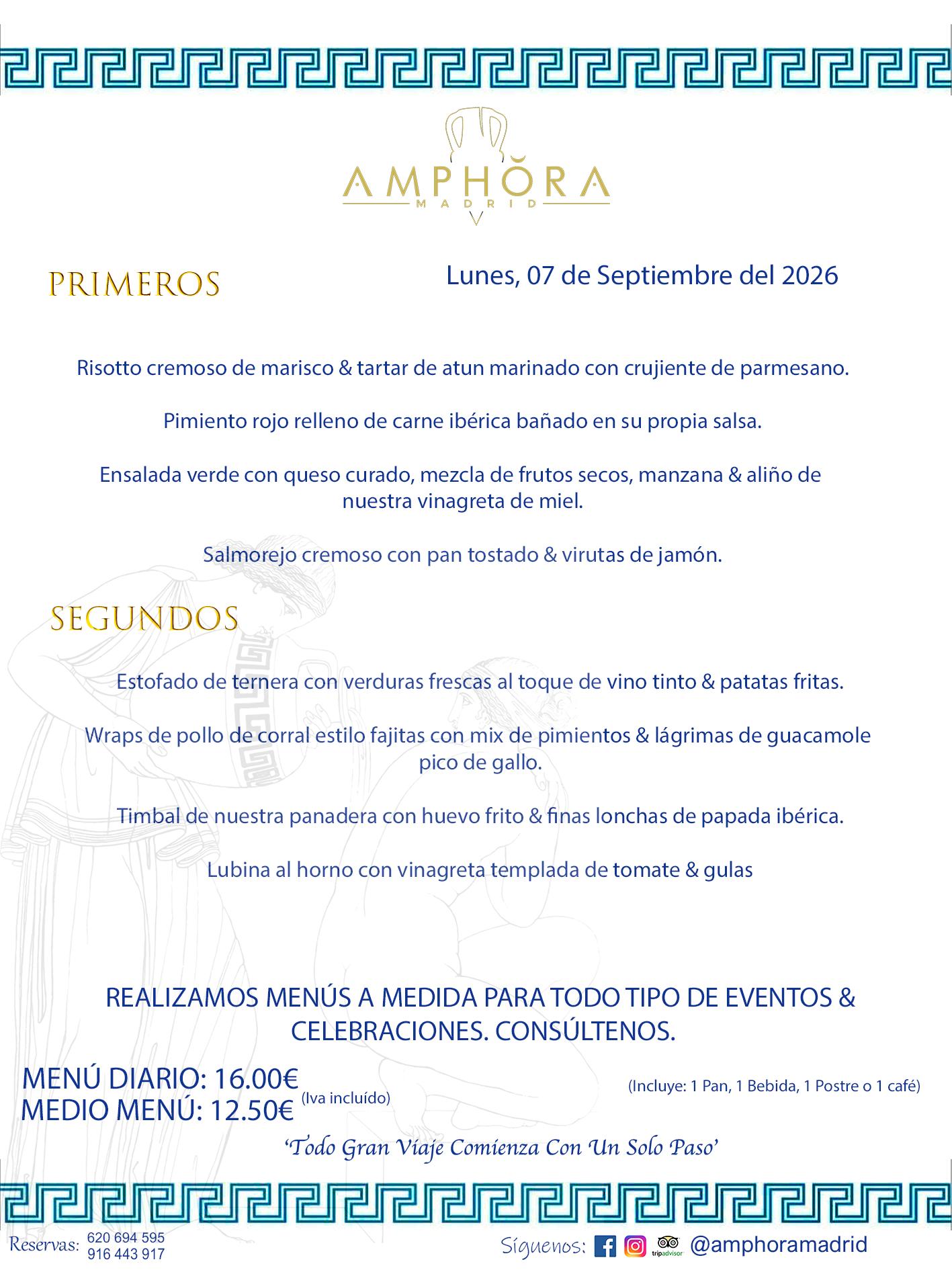 MENÚS DEL DÍA ALCORCÓN MENÚ DEL LUNES 7 DE SEPTIEMBRE DE DE 2026 MENÚS DIARIOS MEJORES MENÚS RESTAURANTES ALCORCÓN RESTAURANTE AMPHORA TERRAZA EN ALCORCÓN (DISPONEMOS DE UNA GRAN TERRAZA) Av. Leganés, 54 28923 · Alcorcón · Madrid · España. 91 644 39 17 620 694 595 También realizamos menús especiales a medida personalizados a grupos para todo tipo de eventos, como celebraciones, comidas o cenas de empresas, bautizos, bodas, cumpleaños, cenas o comidas de navidad 2023 2024, etc. Consúltenos o visite nuestras excelentes y amplias instalaciones y les prepararemos el menú más ajustado a sus necesidades y presupuesto. #RestaurantesEventos #RestaurantesMenúsCelebraciones #RestaurantesSalonesBodasBautizosComuniones #MenúsEspecialesparaEventosAlcorcón #MenúsCelebracionesAlcorcón #RestaurantesSalonesMenúsEspecialesGrupos #RestaurantesMenúsCumpleaños #ComidasCenasEmpresasAlcorcón #MenúsparaCenasComidasEventosEmpresasMadrid #MejoresTerrazasMadrid #MejorTerrazaAlcorcónMadrid #PresupuestosMenúsBodasComunionesBautizosAlcorcón #RestaurantesSecretosconEncantoMadrid #RestaurantesMenúsCenasComidasGruposEmpresasNavidadesAlcorcon #SalonesComidasCenasEmpresasAlcorcón #MenúsEventos #MenúsBodas #MenúsComuniones #MenúsCumpleaños #MenúsBautizos #MenúsEventosAlcorcón #MenúsBodasAlcorcón #MenúsComunionesAlcorcón #MenúsCumpleañosAlcorcón #MenúsBautizosAlcorcón #MenúsNavidadAlcorcón #MenúsComidasNavidad #MenúsCenasNavidad #SalonesEventosAlcorcón RESTAURANTES ALCORCÓN CELEBRACIONES EVENTOS CUMPLEAÑOS BODAS COMUNIONES BAUTIZOS, MENÚS ESPECIALES A MEDIDA PARA REUNIONES FAMILIARES EVENTOS CELEBRACIONES BODAS COMUNIONES BAUTIZOS EN ALCORCÓN, RESTAURANTES SALONES GRUPOS COMIDAS CENAS EN ALCORCÓN, RESTAURANTES COMIDAS CENAS EMPRESA ALCORCÓN MADRID, MEJORES TERRAZAS ALCORCÓN, MEJOR TERRAZA ALCORCÓN, RESTAURANTES SECRETOS CON ENCANTO EN MADRID, RESTAURANTES MENUS GRUPOS ESPECIALES COMIDAS CENAS EMPRESAS NAVIDADES ALCORCÓN, CONSÚLTE NUESTROS MENÚS A MEDIDA PARA EVENTOS - REALIZAMOS MENÚS A MEDIDA PARA BODAS, COMUNIONES, BAUTIZOS, CUMPLEAÑOS, CENAS COMIDAS DE EMPRESAS, ETC - NUESTRO RESTAURANTE DIPONE DE UNA EXTRAORDINARIA TERRAZA PARA TODO TIPO DE EVENTOS - NUESTROS SALONES INTERIORES SE ADAPTAN A TODO DE EVENTOS, YA SEAN PARTICULARES COMO DE EMPRESAS - RESTAURANTE PREPARADO PARA TODO TIPO DE EVENTOS DE CLIENTES DE LA ZONA SUR SUROESTE DE MADRID COMO ALCORCÓN MÓSTOLES FUENLABRADA VILLAVICIOSA DE ODÓN POZUELO DE ALARCÓN GETAFE LAS ROZAS MAJADAHONDA - UNO DE LOS MEJORES RESTAURANTES DE MADRID PARA COMER O CENAR A LA CARTA O CON NUESTROS MENÚS - CELEBRE CON NOSOTROS SUS REUNIONES FAMILIARES CUMPLEAÑOS BAUTIZOS COMUNIONES BODAS PRESENTACIONES ETC. PUES SERÁN UN ÉXITO - MEJORES RESTAURANTES SALONES CELEBRACIONES EN ALCORCÓN -RESTAURANTES MENUS GRUPOS COMIDAS CENAS REUNIONES EMPRESAS NAVIDADES 2024 ALCORCÓN ZONA SUR MADRID.MENÚS DEL DÍA ALCORCÓN DIARIOS MEJORES MENÚS RESTAURANTES ALCORCÓN RESTAURANTE AMPHORA TERRAZA EN ALCORCÓN (DISPONEMOS DE UNA GRAN TERRAZA)