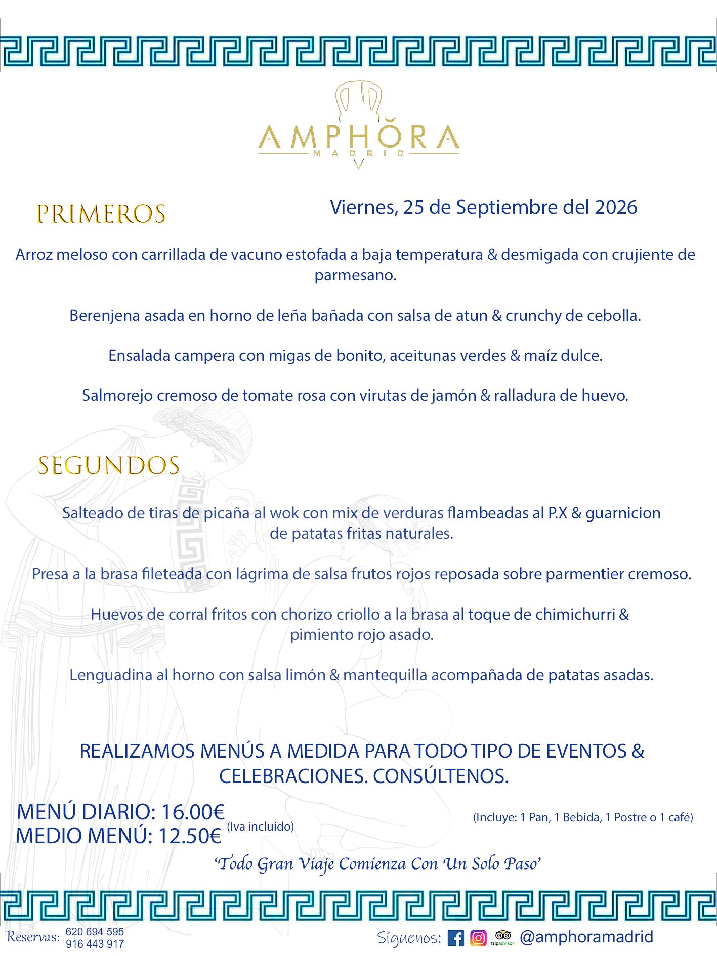 MENÚS DEL DÍA ALCORCÓN MENÚ DEL VIERNES 25 DE SEPTIEMBRE DE DE 2026 MENÚS DIARIOS MEJORES MENÚS RESTAURANTES ALCORCÓN RESTAURANTE AMPHORA TERRAZA EN ALCORCÓN (DISPONEMOS DE UNA GRAN TERRAZA) Av. Leganés, 54 28923 · Alcorcón · Madrid · España. 91 644 39 17 620 694 595 También realizamos menús especiales a medida personalizados a grupos para todo tipo de eventos, como celebraciones, comidas o cenas de empresas, bautizos, bodas, cumpleaños, cenas o comidas de navidad 2023 2024, etc. Consúltenos o visite nuestras excelentes y amplias instalaciones y les prepararemos el menú más ajustado a sus necesidades y presupuesto. #RestaurantesEventos #RestaurantesMenúsCelebraciones #RestaurantesSalonesBodasBautizosComuniones #MenúsEspecialesparaEventosAlcorcón #MenúsCelebracionesAlcorcón #RestaurantesSalonesMenúsEspecialesGrupos #RestaurantesMenúsCumpleaños #ComidasCenasEmpresasAlcorcón #MenúsparaCenasComidasEventosEmpresasMadrid #MejoresTerrazasMadrid #MejorTerrazaAlcorcónMadrid #PresupuestosMenúsBodasComunionesBautizosAlcorcón #RestaurantesSecretosconEncantoMadrid #RestaurantesMenúsCenasComidasGruposEmpresasNavidadesAlcorcon #SalonesComidasCenasEmpresasAlcorcón #MenúsEventos #MenúsBodas #MenúsComuniones #MenúsCumpleaños #MenúsBautizos #MenúsEventosAlcorcón #MenúsBodasAlcorcón #MenúsComunionesAlcorcón #MenúsCumpleañosAlcorcón #MenúsBautizosAlcorcón #MenúsNavidadAlcorcón #MenúsComidasNavidad #MenúsCenasNavidad #SalonesEventosAlcorcón RESTAURANTES ALCORCÓN CELEBRACIONES EVENTOS CUMPLEAÑOS BODAS COMUNIONES BAUTIZOS, MENÚS ESPECIALES A MEDIDA PARA REUNIONES FAMILIARES EVENTOS CELEBRACIONES BODAS COMUNIONES BAUTIZOS EN ALCORCÓN, RESTAURANTES SALONES GRUPOS COMIDAS CENAS EN ALCORCÓN, RESTAURANTES COMIDAS CENAS EMPRESA ALCORCÓN MADRID, MEJORES TERRAZAS ALCORCÓN, MEJOR TERRAZA ALCORCÓN, RESTAURANTES SECRETOS CON ENCANTO EN MADRID, RESTAURANTES MENUS GRUPOS ESPECIALES COMIDAS CENAS EMPRESAS NAVIDADES ALCORCÓN, CONSÚLTE NUESTROS MENÚS A MEDIDA PARA EVENTOS - REALIZAMOS MENÚS A MEDIDA PARA BODAS, COMUNIONES, BAUTIZOS, CUMPLEAÑOS, CENAS COMIDAS DE EMPRESAS, ETC - NUESTRO RESTAURANTE DIPONE DE UNA EXTRAORDINARIA TERRAZA PARA TODO TIPO DE EVENTOS - NUESTROS SALONES INTERIORES SE ADAPTAN A TODO DE EVENTOS, YA SEAN PARTICULARES COMO DE EMPRESAS - RESTAURANTE PREPARADO PARA TODO TIPO DE EVENTOS DE CLIENTES DE LA ZONA SUR SUROESTE DE MADRID COMO ALCORCÓN MÓSTOLES FUENLABRADA VILLAVICIOSA DE ODÓN POZUELO DE ALARCÓN GETAFE LAS ROZAS MAJADAHONDA - UNO DE LOS MEJORES RESTAURANTES DE MADRID PARA COMER O CENAR A LA CARTA O CON NUESTROS MENÚS - CELEBRE CON NOSOTROS SUS REUNIONES FAMILIARES CUMPLEAÑOS BAUTIZOS COMUNIONES BODAS PRESENTACIONES ETC. PUES SERÁN UN ÉXITO - MEJORES RESTAURANTES SALONES CELEBRACIONES EN ALCORCÓN -RESTAURANTES MENUS GRUPOS COMIDAS CENAS REUNIONES EMPRESAS NAVIDADES 2024 ALCORCÓN ZONA SUR MADRID.MENÚS DEL DÍA ALCORCÓN DIARIOS MEJORES MENÚS RESTAURANTES ALCORCÓN RESTAURANTE AMPHORA TERRAZA EN ALCORCÓN (DISPONEMOS DE UNA GRAN TERRAZA)
