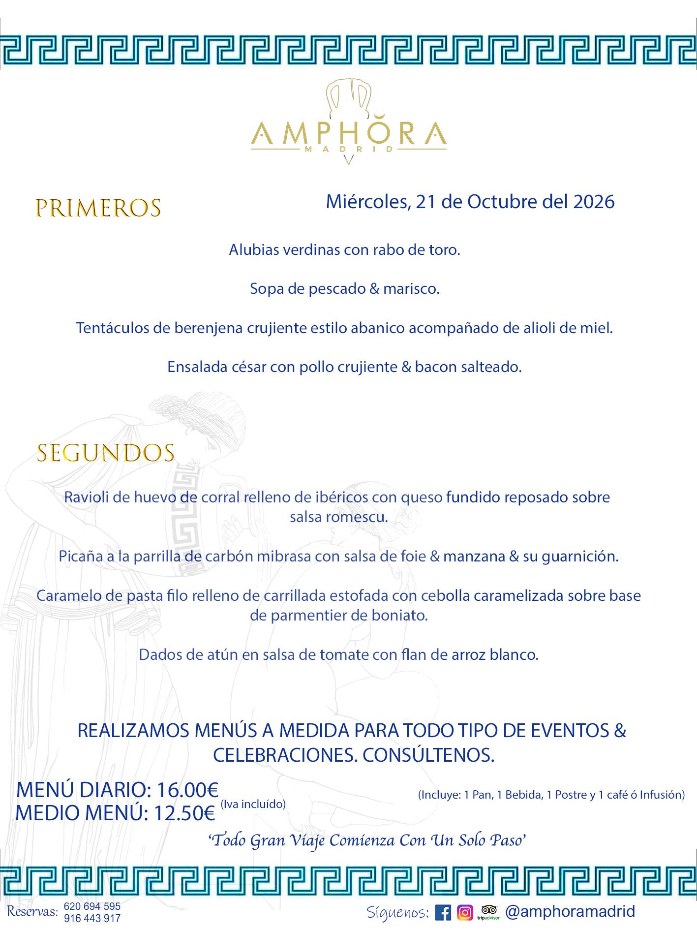 MENÚS DEL DÍA ALCORCÓN MENÚ DEL MIÉRCOLES 21 DE OCTUBRE DE DE 2026 MENÚS DIARIOS MEJORES MENÚS RESTAURANTES ALCORCÓN RESTAURANTE AMPHORA TERRAZA EN ALCORCÓN (DISPONEMOS DE UNA GRAN TERRAZA) Av. Leganés, 54 28923 · Alcorcón · Madrid · España. 91 644 39 17 620 694 595 También realizamos menús especiales a medida personalizados a grupos para todo tipo de eventos, como celebraciones, comidas o cenas de empresas, bautizos, bodas, cumpleaños, cenas o comidas de navidad 2023 2024, etc. Consúltenos o visite nuestras excelentes y amplias instalaciones y les prepararemos el menú más ajustado a sus necesidades y presupuesto. #RestaurantesEventos #RestaurantesMenúsCelebraciones #RestaurantesSalonesBodasBautizosComuniones #MenúsEspecialesparaEventosAlcorcón #MenúsCelebracionesAlcorcón #RestaurantesSalonesMenúsEspecialesGrupos #RestaurantesMenúsCumpleaños #ComidasCenasEmpresasAlcorcón #MenúsparaCenasComidasEventosEmpresasMadrid #MejoresTerrazasMadrid #MejorTerrazaAlcorcónMadrid #PresupuestosMenúsBodasComunionesBautizosAlcorcón #RestaurantesSecretosconEncantoMadrid #RestaurantesMenúsCenasComidasGruposEmpresasNavidadesAlcorcon #SalonesComidasCenasEmpresasAlcorcón #MenúsEventos #MenúsBodas #MenúsComuniones #MenúsCumpleaños #MenúsBautizos #MenúsEventosAlcorcón #MenúsBodasAlcorcón #MenúsComunionesAlcorcón #MenúsCumpleañosAlcorcón #MenúsBautizosAlcorcón #MenúsNavidadAlcorcón #MenúsComidasNavidad #MenúsCenasNavidad #SalonesEventosAlcorcón RESTAURANTES ALCORCÓN CELEBRACIONES EVENTOS CUMPLEAÑOS BODAS COMUNIONES BAUTIZOS, MENÚS ESPECIALES A MEDIDA PARA REUNIONES FAMILIARES EVENTOS CELEBRACIONES BODAS COMUNIONES BAUTIZOS EN ALCORCÓN, RESTAURANTES SALONES GRUPOS COMIDAS CENAS EN ALCORCÓN, RESTAURANTES COMIDAS CENAS EMPRESA ALCORCÓN MADRID, MEJORES TERRAZAS ALCORCÓN, MEJOR TERRAZA ALCORCÓN, RESTAURANTES SECRETOS CON ENCANTO EN MADRID, RESTAURANTES MENUS GRUPOS ESPECIALES COMIDAS CENAS EMPRESAS NAVIDADES ALCORCÓN, CONSÚLTE NUESTROS MENÚS A MEDIDA PARA EVENTOS - REALIZAMOS MENÚS A MEDIDA PARA BODAS, COMUNIONES, BAUTIZOS, CUMPLEAÑOS, CENAS COMIDAS DE EMPRESAS, ETC - NUESTRO RESTAURANTE DIPONE DE UNA EXTRAORDINARIA TERRAZA PARA TODO TIPO DE EVENTOS - NUESTROS SALONES INTERIORES SE ADAPTAN A TODO DE EVENTOS, YA SEAN PARTICULARES COMO DE EMPRESAS - RESTAURANTE PREPARADO PARA TODO TIPO DE EVENTOS DE CLIENTES DE LA ZONA SUR SUROESTE DE MADRID COMO ALCORCÓN MÓSTOLES FUENLABRADA VILLAVICIOSA DE ODÓN POZUELO DE ALARCÓN GETAFE LAS ROZAS MAJADAHONDA - UNO DE LOS MEJORES RESTAURANTES DE MADRID PARA COMER O CENAR A LA CARTA O CON NUESTROS MENÚS - CELEBRE CON NOSOTROS SUS REUNIONES FAMILIARES CUMPLEAÑOS BAUTIZOS COMUNIONES BODAS PRESENTACIONES ETC. PUES SERÁN UN ÉXITO - MEJORES RESTAURANTES SALONES CELEBRACIONES EN ALCORCÓN -RESTAURANTES MENUS GRUPOS COMIDAS CENAS REUNIONES EMPRESAS NAVIDADES 2024 ALCORCÓN ZONA SUR MADRID.MENÚS DEL DÍA ALCORCÓN DIARIOS MEJORES MENÚS RESTAURANTES ALCORCÓN RESTAURANTE AMPHORA TERRAZA EN ALCORCÓN (DISPONEMOS DE UNA GRAN TERRAZA)