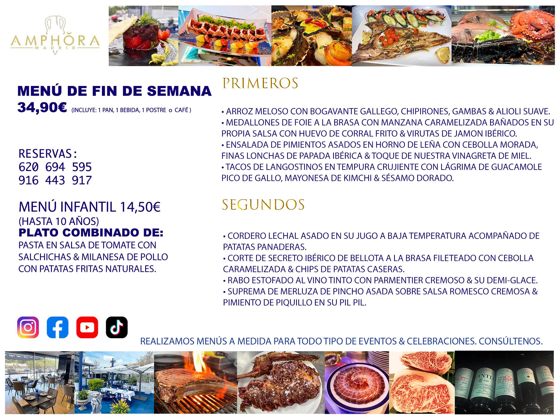 MENÚS FIN DE SEMANA PARA EL SÁBADO 17 Y DOMINGO 18 DE OCTUBRE DE 2026 DÍA DE LA MADRE RESTAURANTE AMPHORA TERRAZA EN ALCORCÓN (DISPONEMOS DE UNA GRAN TERRAZA) Av. Leganés, 54 28923 · Alcorcón · Madrid · España. 91 644 39 17 620 694 595 También realizamos menús especiales a medida personalizados a grupos para todo tipo de eventos, como celebraciones, comidas o cenas de empresas, bautizos, bodas, cumpleaños, cenas o comidas de navidad 2022/2023, etc. Consúltenos o visite nuestras excelentes y amplias instalaciones y les prepararemos el menú más ajustado a sus necesidades y presupuesto. #RestaurantesEventos #RestaurantesMenúsCelebraciones #RestaurantesSalonesBodasBautizosComuniones #MenúsEspecialesparaEventosAlcorcón #MenúsCelebracionesAlcorcón #RestaurantesSalonesMenúsEspecialesGrupos #RestaurantesMenúsCumpleaños #ComidasCenasEmpresasAlcorcón #MenúsparaCenasComidasEventosEmpresasMadrid #MejoresTerrazasMadrid #MejorTerrazaAlcorcónMadrid #PresupuestosMenúsBodasComunionesBautizosAlcorcón #RestaurantesSecretosconEncantoMadrid #RestaurantesMenúsCenasComidasGruposEmpresasNavidadesAlcorcon #SalonesComidasCenasEmpresasAlcorcón #MenúsEventos #MenúsBodas #MenúsComuniones #MenúsCumpleaños #MenúsBautizos #MenúsEventosAlcorcón #MenúsBodasAlcorcón #MenúsComunionesAlcorcón #MenúsCumpleañosAlcorcón #MenúsBautizosAlcorcón #MenúsNavidadAlcorcón #MenúsComidasNavidad #MenúsCenasNavidad #SalonesEventosAlcorcón RESTAURANTES ALCORCÓN CELEBRACIONES EVENTOS CUMPLEAÑOS BODAS COMUNIONES BAUTIZOS, MENÚS ESPECIALES A MEDIDA PARA REUNIONES FAMILIARES EVENTOS CELEBRACIONES BODAS COMUNIONES BAUTIZOS EN ALCORCÓN, RESTAURANTES SALONES GRUPOS COMIDAS CENAS EN ALCORCÓN, RESTAURANTES COMIDAS CENAS EMPRESA ALCORCÓN MADRID, MEJORES TERRAZAS ALCORCÓN, MEJOR TERRAZA ALCORCÓN, RESTAURANTES SECRETOS CON ENCANTO EN MADRID, RESTAURANTES MENUS GRUPOS ESPECIALES COMIDAS CENAS EMPRESAS NAVIDADES ALCORCÓN, CONSÚLTE NUESTROS MENÚS A MEDIDA PARA EVENTOS - REALIZAMOS MENÚS A MEDIDA PARA BODAS, COMUNIONES, BAUTIZOS, CUMPLEAÑOS, CENAS COMIDAS DE EMPRESAS, ETC - NUESTRO RESTAURANTE DIPONE DE UNA EXTRAORDINARIA TERRAZA PARA TODO TIPO DE EVENTOS - NUESTROS SALONES INTERIORES SE ADAPTAN A TODO DE EVENTOS, YA SEAN PARTICULARES COMO DE EMPRESAS - RESTAURANTE PREPARADO PARA TODO TIPO DE EVENTOS DE CLIENTES DE LA ZONA SUR SUROESTE DE MADRID COMO ALCORCÓN MÓSTOLES FUENLABRADA VILLAVICIOSA DE ODÓN POZUELO DE ALARCÓN GETAFE LAS ROZAS MAJADAHONDA - UNO DE LOS MEJORES RESTAURANTES DE MADRID PARA COMER O CENAR A LA CARTA O CON NUESTROS MENÚS - CELEBRE CON NOSOTROS SUS REUNIONES FAMILIARES CUMPLEAÑOS BAUTIZOS COMUNIONES BODAS PRESENTACIONES ETC. PUES SERÁN UN ÉXITO - MEJORES RESTAURANTES SALONES CELEBRACIONES EN ALCORCÓN -RESTAURANTES MENUS GRUPOS COMIDAS CENAS REUNIONES EMPRESAS NAVIDADES 2026 2027 ALCORCÓN ZONA SUR MADRID.
