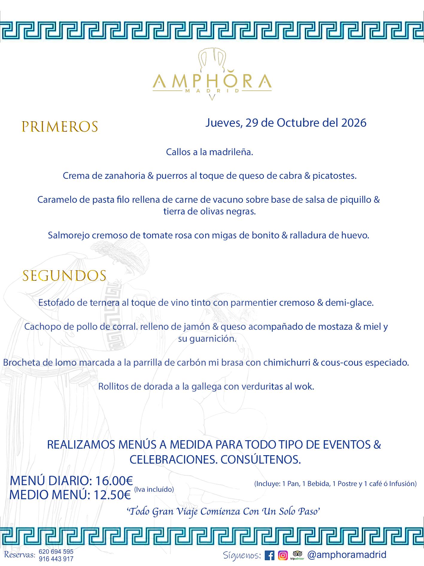 MENÚS DEL DÍA ALCORCÓN MENÚ DEL JUEVES 29 DE OCTUBRE DE DE 2026 MENÚS DIARIOS MEJORES MENÚS RESTAURANTES ALCORCÓN RESTAURANTE AMPHORA TERRAZA EN ALCORCÓN (DISPONEMOS DE UNA GRAN TERRAZA) Av. Leganés, 54 28923 · Alcorcón · Madrid · España. 91 644 39 17 620 694 595 También realizamos menús especiales a medida personalizados a grupos para todo tipo de eventos, como celebraciones, comidas o cenas de empresas, bautizos, bodas, cumpleaños, cenas o comidas de navidad 2023 2024, etc. Consúltenos o visite nuestras excelentes y amplias instalaciones y les prepararemos el menú más ajustado a sus necesidades y presupuesto. #RestaurantesEventos #RestaurantesMenúsCelebraciones #RestaurantesSalonesBodasBautizosComuniones #MenúsEspecialesparaEventosAlcorcón #MenúsCelebracionesAlcorcón #RestaurantesSalonesMenúsEspecialesGrupos #RestaurantesMenúsCumpleaños #ComidasCenasEmpresasAlcorcón #MenúsparaCenasComidasEventosEmpresasMadrid #MejoresTerrazasMadrid #MejorTerrazaAlcorcónMadrid #PresupuestosMenúsBodasComunionesBautizosAlcorcón #RestaurantesSecretosconEncantoMadrid #RestaurantesMenúsCenasComidasGruposEmpresasNavidadesAlcorcon #SalonesComidasCenasEmpresasAlcorcón #MenúsEventos #MenúsBodas #MenúsComuniones #MenúsCumpleaños #MenúsBautizos #MenúsEventosAlcorcón #MenúsBodasAlcorcón #MenúsComunionesAlcorcón #MenúsCumpleañosAlcorcón #MenúsBautizosAlcorcón #MenúsNavidadAlcorcón #MenúsComidasNavidad #MenúsCenasNavidad #SalonesEventosAlcorcón RESTAURANTES ALCORCÓN CELEBRACIONES EVENTOS CUMPLEAÑOS BODAS COMUNIONES BAUTIZOS, MENÚS ESPECIALES A MEDIDA PARA REUNIONES FAMILIARES EVENTOS CELEBRACIONES BODAS COMUNIONES BAUTIZOS EN ALCORCÓN, RESTAURANTES SALONES GRUPOS COMIDAS CENAS EN ALCORCÓN, RESTAURANTES COMIDAS CENAS EMPRESA ALCORCÓN MADRID, MEJORES TERRAZAS ALCORCÓN, MEJOR TERRAZA ALCORCÓN, RESTAURANTES SECRETOS CON ENCANTO EN MADRID, RESTAURANTES MENUS GRUPOS ESPECIALES COMIDAS CENAS EMPRESAS NAVIDADES ALCORCÓN, CONSÚLTE NUESTROS MENÚS A MEDIDA PARA EVENTOS - REALIZAMOS MENÚS A MEDIDA PARA BODAS, COMUNIONES, BAUTIZOS, CUMPLEAÑOS, CENAS COMIDAS DE EMPRESAS, ETC - NUESTRO RESTAURANTE DIPONE DE UNA EXTRAORDINARIA TERRAZA PARA TODO TIPO DE EVENTOS - NUESTROS SALONES INTERIORES SE ADAPTAN A TODO DE EVENTOS, YA SEAN PARTICULARES COMO DE EMPRESAS - RESTAURANTE PREPARADO PARA TODO TIPO DE EVENTOS DE CLIENTES DE LA ZONA SUR SUROESTE DE MADRID COMO ALCORCÓN MÓSTOLES FUENLABRADA VILLAVICIOSA DE ODÓN POZUELO DE ALARCÓN GETAFE LAS ROZAS MAJADAHONDA - UNO DE LOS MEJORES RESTAURANTES DE MADRID PARA COMER O CENAR A LA CARTA O CON NUESTROS MENÚS - CELEBRE CON NOSOTROS SUS REUNIONES FAMILIARES CUMPLEAÑOS BAUTIZOS COMUNIONES BODAS PRESENTACIONES ETC. PUES SERÁN UN ÉXITO - MEJORES RESTAURANTES SALONES CELEBRACIONES EN ALCORCÓN -RESTAURANTES MENUS GRUPOS COMIDAS CENAS REUNIONES EMPRESAS NAVIDADES 2024 ALCORCÓN ZONA SUR MADRID.MENÚS DEL DÍA ALCORCÓN DIARIOS MEJORES MENÚS RESTAURANTES ALCORCÓN RESTAURANTE AMPHORA TERRAZA EN ALCORCÓN (DISPONEMOS DE UNA GRAN TERRAZA)