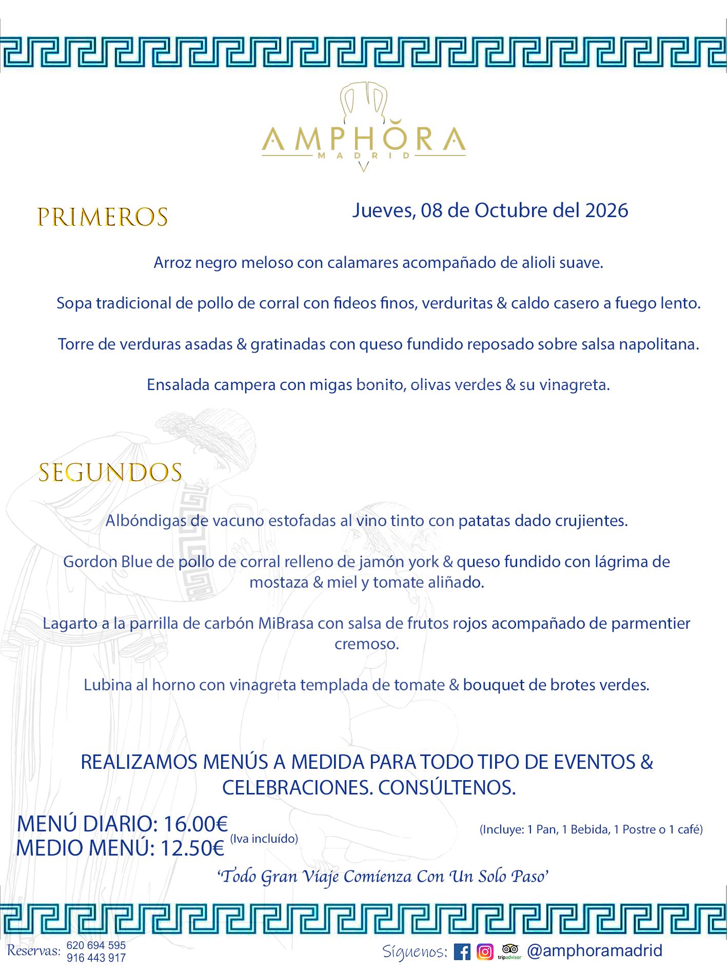 MENÚS DEL DÍA ALCORCÓN MENÚ DEL JUEVES 8 DE OCTUBRE DE DE 2026 MENÚS DIARIOS MEJORES MENÚS RESTAURANTES ALCORCÓN RESTAURANTE AMPHORA TERRAZA EN ALCORCÓN (DISPONEMOS DE UNA GRAN TERRAZA) Av. Leganés, 54 28923 · Alcorcón · Madrid · España. 91 644 39 17 620 694 595 También realizamos menús especiales a medida personalizados a grupos para todo tipo de eventos, como celebraciones, comidas o cenas de empresas, bautizos, bodas, cumpleaños, cenas o comidas de navidad 2023 2024, etc. Consúltenos o visite nuestras excelentes y amplias instalaciones y les prepararemos el menú más ajustado a sus necesidades y presupuesto. #RestaurantesEventos #RestaurantesMenúsCelebraciones #RestaurantesSalonesBodasBautizosComuniones #MenúsEspecialesparaEventosAlcorcón #MenúsCelebracionesAlcorcón #RestaurantesSalonesMenúsEspecialesGrupos #RestaurantesMenúsCumpleaños #ComidasCenasEmpresasAlcorcón #MenúsparaCenasComidasEventosEmpresasMadrid #MejoresTerrazasMadrid #MejorTerrazaAlcorcónMadrid #PresupuestosMenúsBodasComunionesBautizosAlcorcón #RestaurantesSecretosconEncantoMadrid #RestaurantesMenúsCenasComidasGruposEmpresasNavidadesAlcorcon #SalonesComidasCenasEmpresasAlcorcón #MenúsEventos #MenúsBodas #MenúsComuniones #MenúsCumpleaños #MenúsBautizos #MenúsEventosAlcorcón #MenúsBodasAlcorcón #MenúsComunionesAlcorcón #MenúsCumpleañosAlcorcón #MenúsBautizosAlcorcón #MenúsNavidadAlcorcón #MenúsComidasNavidad #MenúsCenasNavidad #SalonesEventosAlcorcón RESTAURANTES ALCORCÓN CELEBRACIONES EVENTOS CUMPLEAÑOS BODAS COMUNIONES BAUTIZOS, MENÚS ESPECIALES A MEDIDA PARA REUNIONES FAMILIARES EVENTOS CELEBRACIONES BODAS COMUNIONES BAUTIZOS EN ALCORCÓN, RESTAURANTES SALONES GRUPOS COMIDAS CENAS EN ALCORCÓN, RESTAURANTES COMIDAS CENAS EMPRESA ALCORCÓN MADRID, MEJORES TERRAZAS ALCORCÓN, MEJOR TERRAZA ALCORCÓN, RESTAURANTES SECRETOS CON ENCANTO EN MADRID, RESTAURANTES MENUS GRUPOS ESPECIALES COMIDAS CENAS EMPRESAS NAVIDADES ALCORCÓN, CONSÚLTE NUESTROS MENÚS A MEDIDA PARA EVENTOS - REALIZAMOS MENÚS A MEDIDA PARA BODAS, COMUNIONES, BAUTIZOS, CUMPLEAÑOS, CENAS COMIDAS DE EMPRESAS, ETC - NUESTRO RESTAURANTE DIPONE DE UNA EXTRAORDINARIA TERRAZA PARA TODO TIPO DE EVENTOS - NUESTROS SALONES INTERIORES SE ADAPTAN A TODO DE EVENTOS, YA SEAN PARTICULARES COMO DE EMPRESAS - RESTAURANTE PREPARADO PARA TODO TIPO DE EVENTOS DE CLIENTES DE LA ZONA SUR SUROESTE DE MADRID COMO ALCORCÓN MÓSTOLES FUENLABRADA VILLAVICIOSA DE ODÓN POZUELO DE ALARCÓN GETAFE LAS ROZAS MAJADAHONDA - UNO DE LOS MEJORES RESTAURANTES DE MADRID PARA COMER O CENAR A LA CARTA O CON NUESTROS MENÚS - CELEBRE CON NOSOTROS SUS REUNIONES FAMILIARES CUMPLEAÑOS BAUTIZOS COMUNIONES BODAS PRESENTACIONES ETC. PUES SERÁN UN ÉXITO - MEJORES RESTAURANTES SALONES CELEBRACIONES EN ALCORCÓN -RESTAURANTES MENUS GRUPOS COMIDAS CENAS REUNIONES EMPRESAS NAVIDADES 2024 ALCORCÓN ZONA SUR MADRID.MENÚS DEL DÍA ALCORCÓN DIARIOS MEJORES MENÚS RESTAURANTES ALCORCÓN RESTAURANTE AMPHORA TERRAZA EN ALCORCÓN (DISPONEMOS DE UNA GRAN TERRAZA)