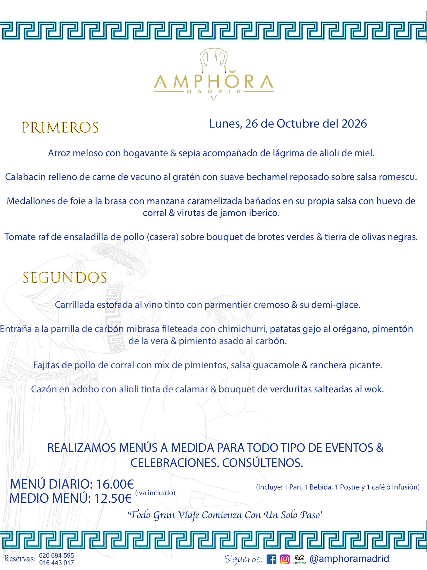 MENÚS DEL DÍA ALCORCÓN MENÚ DEL LUNES 26 DE OCTUBRE DE DE 2026 MENÚS DIARIOS MEJORES MENÚS RESTAURANTES ALCORCÓN RESTAURANTE AMPHORA TERRAZA EN ALCORCÓN (DISPONEMOS DE UNA GRAN TERRAZA) Av. Leganés, 54 28923 · Alcorcón · Madrid · España. 91 644 39 17 620 694 595 También realizamos menús especiales a medida personalizados a grupos para todo tipo de eventos, como celebraciones, comidas o cenas de empresas, bautizos, bodas, cumpleaños, cenas o comidas de navidad 2023 2024, etc. Consúltenos o visite nuestras excelentes y amplias instalaciones y les prepararemos el menú más ajustado a sus necesidades y presupuesto. #RestaurantesEventos #RestaurantesMenúsCelebraciones #RestaurantesSalonesBodasBautizosComuniones #MenúsEspecialesparaEventosAlcorcón #MenúsCelebracionesAlcorcón #RestaurantesSalonesMenúsEspecialesGrupos #RestaurantesMenúsCumpleaños #ComidasCenasEmpresasAlcorcón #MenúsparaCenasComidasEventosEmpresasMadrid #MejoresTerrazasMadrid #MejorTerrazaAlcorcónMadrid #PresupuestosMenúsBodasComunionesBautizosAlcorcón #RestaurantesSecretosconEncantoMadrid #RestaurantesMenúsCenasComidasGruposEmpresasNavidadesAlcorcon #SalonesComidasCenasEmpresasAlcorcón #MenúsEventos #MenúsBodas #MenúsComuniones #MenúsCumpleaños #MenúsBautizos #MenúsEventosAlcorcón #MenúsBodasAlcorcón #MenúsComunionesAlcorcón #MenúsCumpleañosAlcorcón #MenúsBautizosAlcorcón #MenúsNavidadAlcorcón #MenúsComidasNavidad #MenúsCenasNavidad #SalonesEventosAlcorcón RESTAURANTES ALCORCÓN CELEBRACIONES EVENTOS CUMPLEAÑOS BODAS COMUNIONES BAUTIZOS, MENÚS ESPECIALES A MEDIDA PARA REUNIONES FAMILIARES EVENTOS CELEBRACIONES BODAS COMUNIONES BAUTIZOS EN ALCORCÓN, RESTAURANTES SALONES GRUPOS COMIDAS CENAS EN ALCORCÓN, RESTAURANTES COMIDAS CENAS EMPRESA ALCORCÓN MADRID, MEJORES TERRAZAS ALCORCÓN, MEJOR TERRAZA ALCORCÓN, RESTAURANTES SECRETOS CON ENCANTO EN MADRID, RESTAURANTES MENUS GRUPOS ESPECIALES COMIDAS CENAS EMPRESAS NAVIDADES ALCORCÓN, CONSÚLTE NUESTROS MENÚS A MEDIDA PARA EVENTOS - REALIZAMOS MENÚS A MEDIDA PARA BODAS, COMUNIONES, BAUTIZOS, CUMPLEAÑOS, CENAS COMIDAS DE EMPRESAS, ETC - NUESTRO RESTAURANTE DIPONE DE UNA EXTRAORDINARIA TERRAZA PARA TODO TIPO DE EVENTOS - NUESTROS SALONES INTERIORES SE ADAPTAN A TODO DE EVENTOS, YA SEAN PARTICULARES COMO DE EMPRESAS - RESTAURANTE PREPARADO PARA TODO TIPO DE EVENTOS DE CLIENTES DE LA ZONA SUR SUROESTE DE MADRID COMO ALCORCÓN MÓSTOLES FUENLABRADA VILLAVICIOSA DE ODÓN POZUELO DE ALARCÓN GETAFE LAS ROZAS MAJADAHONDA - UNO DE LOS MEJORES RESTAURANTES DE MADRID PARA COMER O CENAR A LA CARTA O CON NUESTROS MENÚS - CELEBRE CON NOSOTROS SUS REUNIONES FAMILIARES CUMPLEAÑOS BAUTIZOS COMUNIONES BODAS PRESENTACIONES ETC. PUES SERÁN UN ÉXITO - MEJORES RESTAURANTES SALONES CELEBRACIONES EN ALCORCÓN -RESTAURANTES MENUS GRUPOS COMIDAS CENAS REUNIONES EMPRESAS NAVIDADES 2024 ALCORCÓN ZONA SUR MADRID.MENÚS DEL DÍA ALCORCÓN DIARIOS MEJORES MENÚS RESTAURANTES ALCORCÓN RESTAURANTE AMPHORA TERRAZA EN ALCORCÓN (DISPONEMOS DE UNA GRAN TERRAZA)