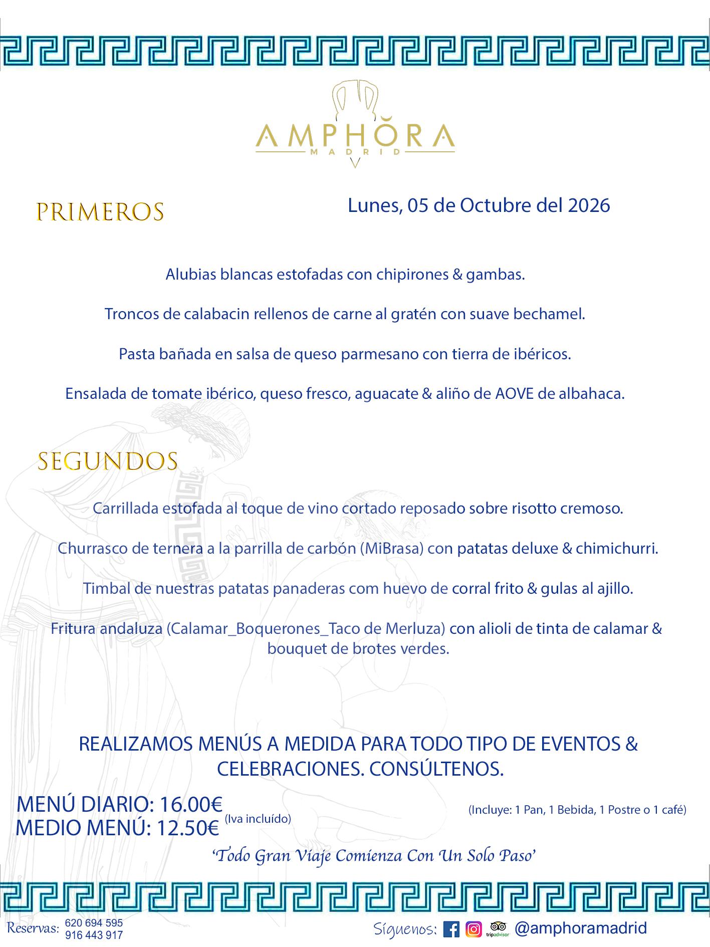 MENÚS DEL DÍA ALCORCÓN MENÚ DEL LUNES 5 DE OCTUBRE DE DE 2026 MENÚS DIARIOS MEJORES MENÚS RESTAURANTES ALCORCÓN RESTAURANTE AMPHORA TERRAZA EN ALCORCÓN (DISPONEMOS DE UNA GRAN TERRAZA) Av. Leganés, 54 28923 · Alcorcón · Madrid · España. 91 644 39 17 620 694 595 También realizamos menús especiales a medida personalizados a grupos para todo tipo de eventos, como celebraciones, comidas o cenas de empresas, bautizos, bodas, cumpleaños, cenas o comidas de navidad 2023 2024, etc. Consúltenos o visite nuestras excelentes y amplias instalaciones y les prepararemos el menú más ajustado a sus necesidades y presupuesto. #RestaurantesEventos #RestaurantesMenúsCelebraciones #RestaurantesSalonesBodasBautizosComuniones #MenúsEspecialesparaEventosAlcorcón #MenúsCelebracionesAlcorcón #RestaurantesSalonesMenúsEspecialesGrupos #RestaurantesMenúsCumpleaños #ComidasCenasEmpresasAlcorcón #MenúsparaCenasComidasEventosEmpresasMadrid #MejoresTerrazasMadrid #MejorTerrazaAlcorcónMadrid #PresupuestosMenúsBodasComunionesBautizosAlcorcón #RestaurantesSecretosconEncantoMadrid #RestaurantesMenúsCenasComidasGruposEmpresasNavidadesAlcorcon #SalonesComidasCenasEmpresasAlcorcón #MenúsEventos #MenúsBodas #MenúsComuniones #MenúsCumpleaños #MenúsBautizos #MenúsEventosAlcorcón #MenúsBodasAlcorcón #MenúsComunionesAlcorcón #MenúsCumpleañosAlcorcón #MenúsBautizosAlcorcón #MenúsNavidadAlcorcón #MenúsComidasNavidad #MenúsCenasNavidad #SalonesEventosAlcorcón RESTAURANTES ALCORCÓN CELEBRACIONES EVENTOS CUMPLEAÑOS BODAS COMUNIONES BAUTIZOS, MENÚS ESPECIALES A MEDIDA PARA REUNIONES FAMILIARES EVENTOS CELEBRACIONES BODAS COMUNIONES BAUTIZOS EN ALCORCÓN, RESTAURANTES SALONES GRUPOS COMIDAS CENAS EN ALCORCÓN, RESTAURANTES COMIDAS CENAS EMPRESA ALCORCÓN MADRID, MEJORES TERRAZAS ALCORCÓN, MEJOR TERRAZA ALCORCÓN, RESTAURANTES SECRETOS CON ENCANTO EN MADRID, RESTAURANTES MENUS GRUPOS ESPECIALES COMIDAS CENAS EMPRESAS NAVIDADES ALCORCÓN, CONSÚLTE NUESTROS MENÚS A MEDIDA PARA EVENTOS - REALIZAMOS MENÚS A MEDIDA PARA BODAS, COMUNIONES, BAUTIZOS, CUMPLEAÑOS, CENAS COMIDAS DE EMPRESAS, ETC - NUESTRO RESTAURANTE DIPONE DE UNA EXTRAORDINARIA TERRAZA PARA TODO TIPO DE EVENTOS - NUESTROS SALONES INTERIORES SE ADAPTAN A TODO DE EVENTOS, YA SEAN PARTICULARES COMO DE EMPRESAS - RESTAURANTE PREPARADO PARA TODO TIPO DE EVENTOS DE CLIENTES DE LA ZONA SUR SUROESTE DE MADRID COMO ALCORCÓN MÓSTOLES FUENLABRADA VILLAVICIOSA DE ODÓN POZUELO DE ALARCÓN GETAFE LAS ROZAS MAJADAHONDA - UNO DE LOS MEJORES RESTAURANTES DE MADRID PARA COMER O CENAR A LA CARTA O CON NUESTROS MENÚS - CELEBRE CON NOSOTROS SUS REUNIONES FAMILIARES CUMPLEAÑOS BAUTIZOS COMUNIONES BODAS PRESENTACIONES ETC. PUES SERÁN UN ÉXITO - MEJORES RESTAURANTES SALONES CELEBRACIONES EN ALCORCÓN -RESTAURANTES MENUS GRUPOS COMIDAS CENAS REUNIONES EMPRESAS NAVIDADES 2024 ALCORCÓN ZONA SUR MADRID.MENÚS DEL DÍA ALCORCÓN DIARIOS MEJORES MENÚS RESTAURANTES ALCORCÓN RESTAURANTE AMPHORA TERRAZA EN ALCORCÓN (DISPONEMOS DE UNA GRAN TERRAZA)