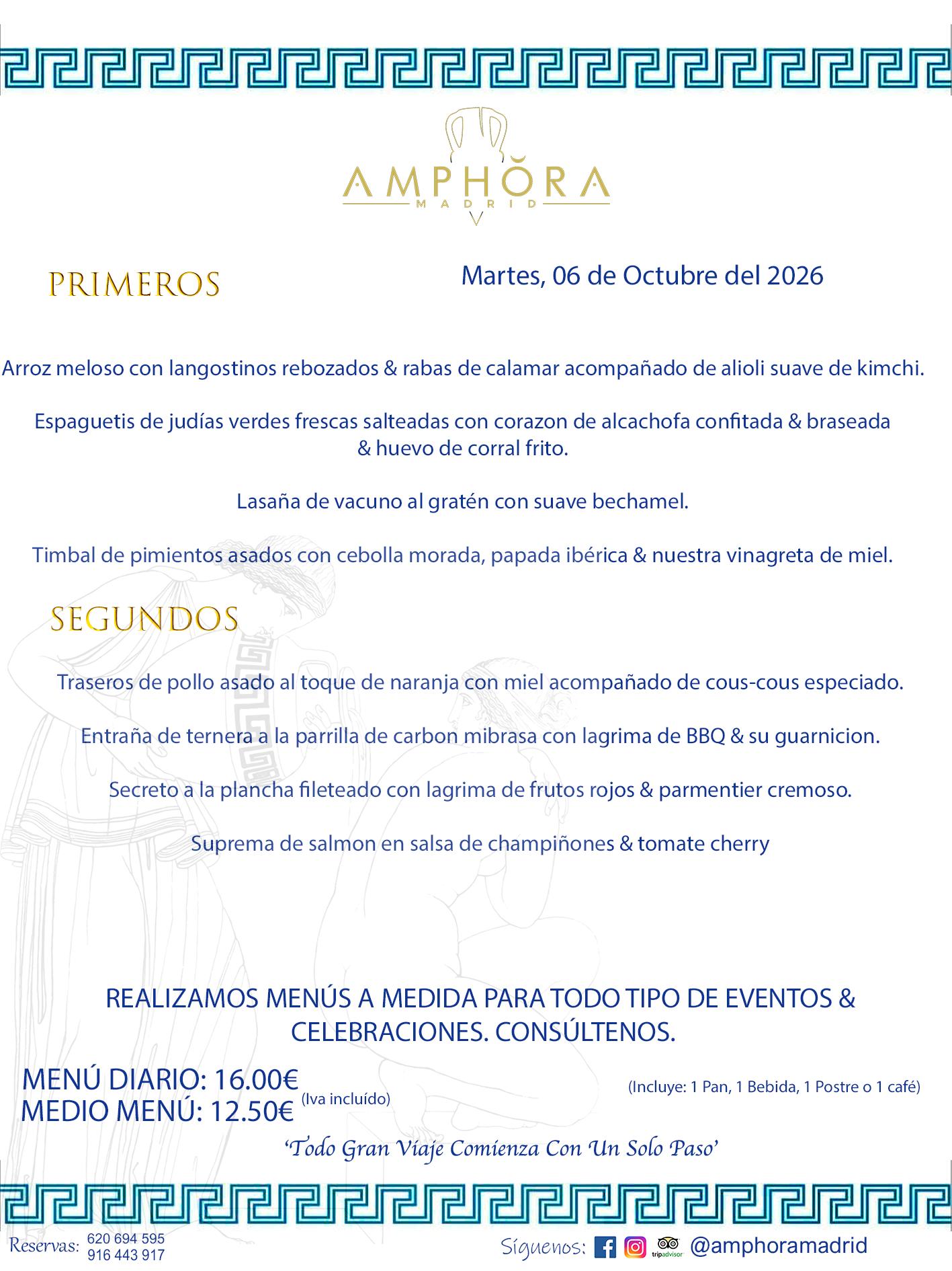 MENÚS DEL DÍA ALCORCÓN MENÚ DEL MARTES 6 DE OCTUBRE DE DE 2026 MENÚS DIARIOS MEJORES MENÚS RESTAURANTES ALCORCÓN RESTAURANTE AMPHORA TERRAZA EN ALCORCÓN (DISPONEMOS DE UNA GRAN TERRAZA) Av. Leganés, 54 28923 · Alcorcón · Madrid · España. 91 644 39 17 620 694 595 También realizamos menús especiales a medida personalizados a grupos para todo tipo de eventos, como celebraciones, comidas o cenas de empresas, bautizos, bodas, cumpleaños, cenas o comidas de navidad 2023 2024, etc. Consúltenos o visite nuestras excelentes y amplias instalaciones y les prepararemos el menú más ajustado a sus necesidades y presupuesto. #RestaurantesEventos #RestaurantesMenúsCelebraciones #RestaurantesSalonesBodasBautizosComuniones #MenúsEspecialesparaEventosAlcorcón #MenúsCelebracionesAlcorcón #RestaurantesSalonesMenúsEspecialesGrupos #RestaurantesMenúsCumpleaños #ComidasCenasEmpresasAlcorcón #MenúsparaCenasComidasEventosEmpresasMadrid #MejoresTerrazasMadrid #MejorTerrazaAlcorcónMadrid #PresupuestosMenúsBodasComunionesBautizosAlcorcón #RestaurantesSecretosconEncantoMadrid #RestaurantesMenúsCenasComidasGruposEmpresasNavidadesAlcorcon #SalonesComidasCenasEmpresasAlcorcón #MenúsEventos #MenúsBodas #MenúsComuniones #MenúsCumpleaños #MenúsBautizos #MenúsEventosAlcorcón #MenúsBodasAlcorcón #MenúsComunionesAlcorcón #MenúsCumpleañosAlcorcón #MenúsBautizosAlcorcón #MenúsNavidadAlcorcón #MenúsComidasNavidad #MenúsCenasNavidad #SalonesEventosAlcorcón RESTAURANTES ALCORCÓN CELEBRACIONES EVENTOS CUMPLEAÑOS BODAS COMUNIONES BAUTIZOS, MENÚS ESPECIALES A MEDIDA PARA REUNIONES FAMILIARES EVENTOS CELEBRACIONES BODAS COMUNIONES BAUTIZOS EN ALCORCÓN, RESTAURANTES SALONES GRUPOS COMIDAS CENAS EN ALCORCÓN, RESTAURANTES COMIDAS CENAS EMPRESA ALCORCÓN MADRID, MEJORES TERRAZAS ALCORCÓN, MEJOR TERRAZA ALCORCÓN, RESTAURANTES SECRETOS CON ENCANTO EN MADRID, RESTAURANTES MENUS GRUPOS ESPECIALES COMIDAS CENAS EMPRESAS NAVIDADES ALCORCÓN, CONSÚLTE NUESTROS MENÚS A MEDIDA PARA EVENTOS - REALIZAMOS MENÚS A MEDIDA PARA BODAS, COMUNIONES, BAUTIZOS, CUMPLEAÑOS, CENAS COMIDAS DE EMPRESAS, ETC - NUESTRO RESTAURANTE DIPONE DE UNA EXTRAORDINARIA TERRAZA PARA TODO TIPO DE EVENTOS - NUESTROS SALONES INTERIORES SE ADAPTAN A TODO DE EVENTOS, YA SEAN PARTICULARES COMO DE EMPRESAS - RESTAURANTE PREPARADO PARA TODO TIPO DE EVENTOS DE CLIENTES DE LA ZONA SUR SUROESTE DE MADRID COMO ALCORCÓN MÓSTOLES FUENLABRADA VILLAVICIOSA DE ODÓN POZUELO DE ALARCÓN GETAFE LAS ROZAS MAJADAHONDA - UNO DE LOS MEJORES RESTAURANTES DE MADRID PARA COMER O CENAR A LA CARTA O CON NUESTROS MENÚS - CELEBRE CON NOSOTROS SUS REUNIONES FAMILIARES CUMPLEAÑOS BAUTIZOS COMUNIONES BODAS PRESENTACIONES ETC. PUES SERÁN UN ÉXITO - MEJORES RESTAURANTES SALONES CELEBRACIONES EN ALCORCÓN -RESTAURANTES MENUS GRUPOS COMIDAS CENAS REUNIONES EMPRESAS NAVIDADES 2024 ALCORCÓN ZONA SUR MADRID.MENÚS DEL DÍA ALCORCÓN DIARIOS MEJORES MENÚS RESTAURANTES ALCORCÓN RESTAURANTE AMPHORA TERRAZA EN ALCORCÓN (DISPONEMOS DE UNA GRAN TERRAZA)