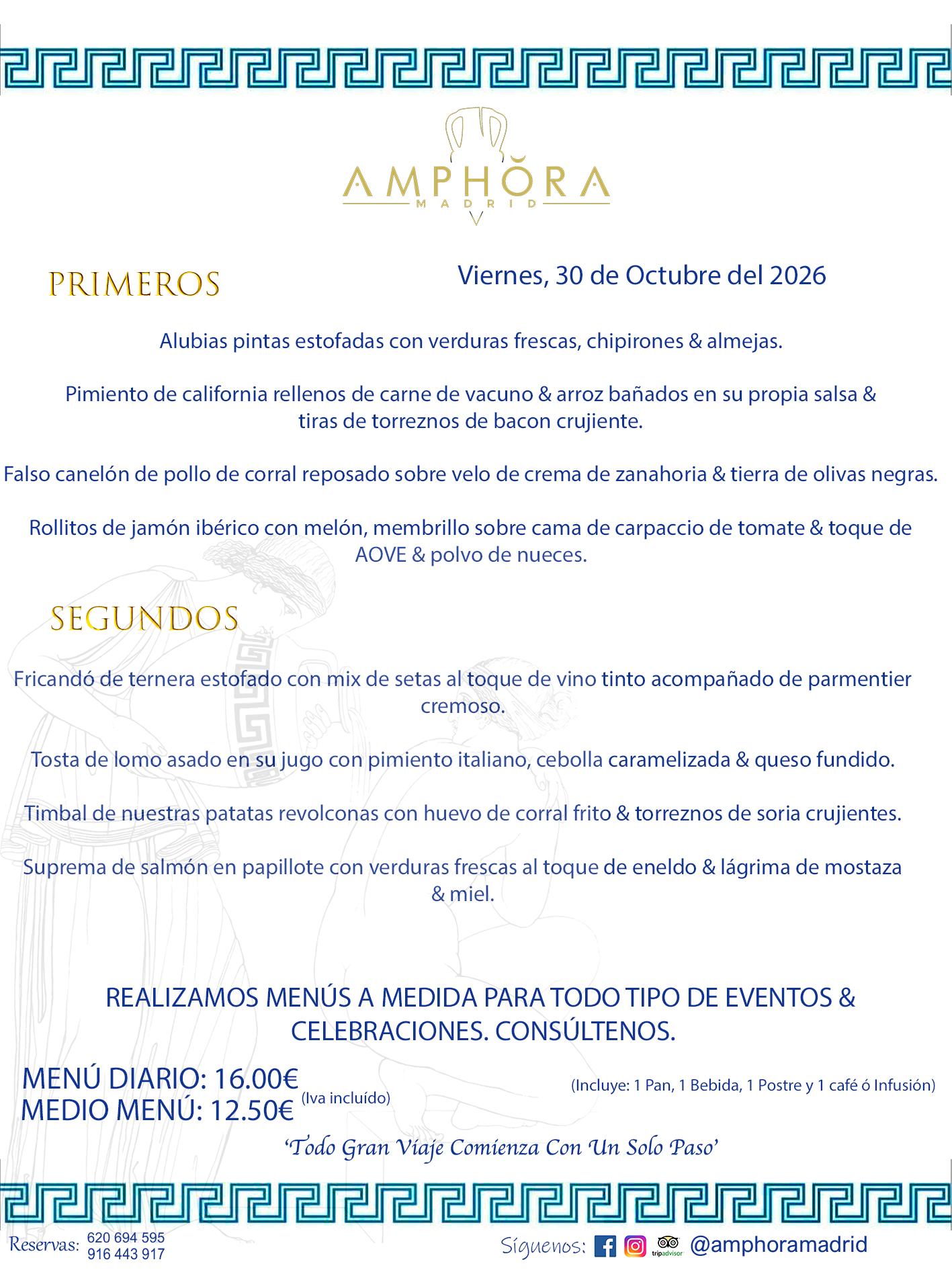 MENÚS DEL DÍA ALCORCÓN MENÚ DEL VIERNES 30 DE OCTUBRE DE DE 2026 MENÚS DIARIOS MEJORES MENÚS RESTAURANTES ALCORCÓN RESTAURANTE AMPHORA TERRAZA EN ALCORCÓN (DISPONEMOS DE UNA GRAN TERRAZA) Av. Leganés, 54 28923 · Alcorcón · Madrid · España. 91 644 39 17 620 694 595 También realizamos menús especiales a medida personalizados a grupos para todo tipo de eventos, como celebraciones, comidas o cenas de empresas, bautizos, bodas, cumpleaños, cenas o comidas de navidad 2023 2024, etc. Consúltenos o visite nuestras excelentes y amplias instalaciones y les prepararemos el menú más ajustado a sus necesidades y presupuesto. #RestaurantesEventos #RestaurantesMenúsCelebraciones #RestaurantesSalonesBodasBautizosComuniones #MenúsEspecialesparaEventosAlcorcón #MenúsCelebracionesAlcorcón #RestaurantesSalonesMenúsEspecialesGrupos #RestaurantesMenúsCumpleaños #ComidasCenasEmpresasAlcorcón #MenúsparaCenasComidasEventosEmpresasMadrid #MejoresTerrazasMadrid #MejorTerrazaAlcorcónMadrid #PresupuestosMenúsBodasComunionesBautizosAlcorcón #RestaurantesSecretosconEncantoMadrid #RestaurantesMenúsCenasComidasGruposEmpresasNavidadesAlcorcon #SalonesComidasCenasEmpresasAlcorcón #MenúsEventos #MenúsBodas #MenúsComuniones #MenúsCumpleaños #MenúsBautizos #MenúsEventosAlcorcón #MenúsBodasAlcorcón #MenúsComunionesAlcorcón #MenúsCumpleañosAlcorcón #MenúsBautizosAlcorcón #MenúsNavidadAlcorcón #MenúsComidasNavidad #MenúsCenasNavidad #SalonesEventosAlcorcón RESTAURANTES ALCORCÓN CELEBRACIONES EVENTOS CUMPLEAÑOS BODAS COMUNIONES BAUTIZOS, MENÚS ESPECIALES A MEDIDA PARA REUNIONES FAMILIARES EVENTOS CELEBRACIONES BODAS COMUNIONES BAUTIZOS EN ALCORCÓN, RESTAURANTES SALONES GRUPOS COMIDAS CENAS EN ALCORCÓN, RESTAURANTES COMIDAS CENAS EMPRESA ALCORCÓN MADRID, MEJORES TERRAZAS ALCORCÓN, MEJOR TERRAZA ALCORCÓN, RESTAURANTES SECRETOS CON ENCANTO EN MADRID, RESTAURANTES MENUS GRUPOS ESPECIALES COMIDAS CENAS EMPRESAS NAVIDADES ALCORCÓN, CONSÚLTE NUESTROS MENÚS A MEDIDA PARA EVENTOS - REALIZAMOS MENÚS A MEDIDA PARA BODAS, COMUNIONES, BAUTIZOS, CUMPLEAÑOS, CENAS COMIDAS DE EMPRESAS, ETC - NUESTRO RESTAURANTE DIPONE DE UNA EXTRAORDINARIA TERRAZA PARA TODO TIPO DE EVENTOS - NUESTROS SALONES INTERIORES SE ADAPTAN A TODO DE EVENTOS, YA SEAN PARTICULARES COMO DE EMPRESAS - RESTAURANTE PREPARADO PARA TODO TIPO DE EVENTOS DE CLIENTES DE LA ZONA SUR SUROESTE DE MADRID COMO ALCORCÓN MÓSTOLES FUENLABRADA VILLAVICIOSA DE ODÓN POZUELO DE ALARCÓN GETAFE LAS ROZAS MAJADAHONDA - UNO DE LOS MEJORES RESTAURANTES DE MADRID PARA COMER O CENAR A LA CARTA O CON NUESTROS MENÚS - CELEBRE CON NOSOTROS SUS REUNIONES FAMILIARES CUMPLEAÑOS BAUTIZOS COMUNIONES BODAS PRESENTACIONES ETC. PUES SERÁN UN ÉXITO - MEJORES RESTAURANTES SALONES CELEBRACIONES EN ALCORCÓN -RESTAURANTES MENUS GRUPOS COMIDAS CENAS REUNIONES EMPRESAS NAVIDADES 2024 ALCORCÓN ZONA SUR MADRID.MENÚS DEL DÍA ALCORCÓN DIARIOS MEJORES MENÚS RESTAURANTES ALCORCÓN RESTAURANTE AMPHORA TERRAZA EN ALCORCÓN (DISPONEMOS DE UNA GRAN TERRAZA)